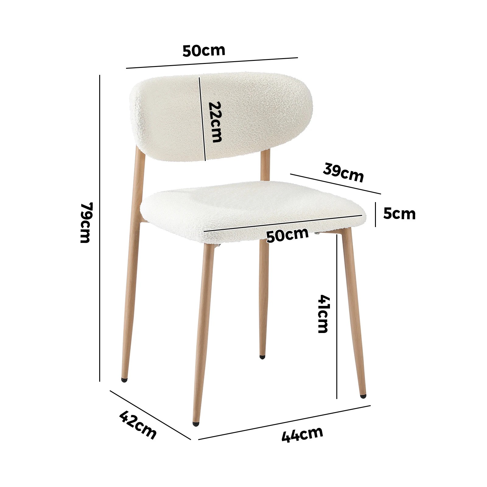 9 Oikiture 2x Dining Chairs Kitchen Chair Cafe Lounge Chair Boucle Timber-look Legs
 - White, 9 of 10
