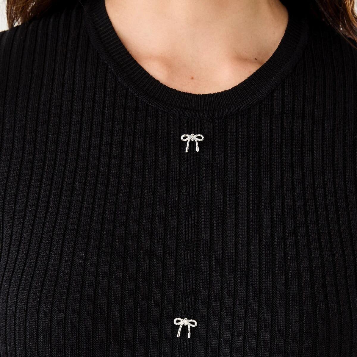 5 Short Sleeve Crew Neck Trim Top Black, 5 of 6