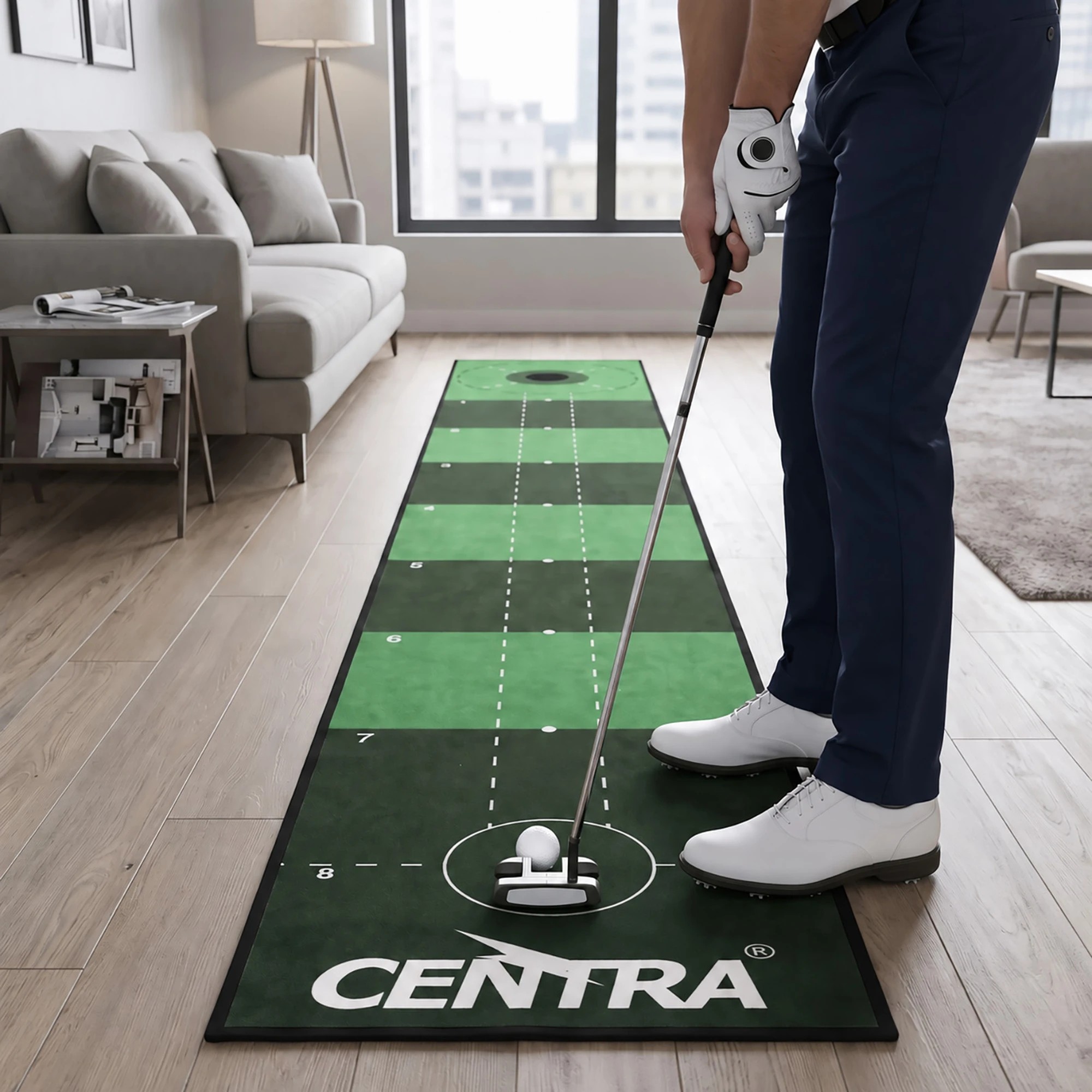 7 Centra Golf Putting Mat 3m Indoor Non Slip Backing for Home Office,Green, 7 of 8