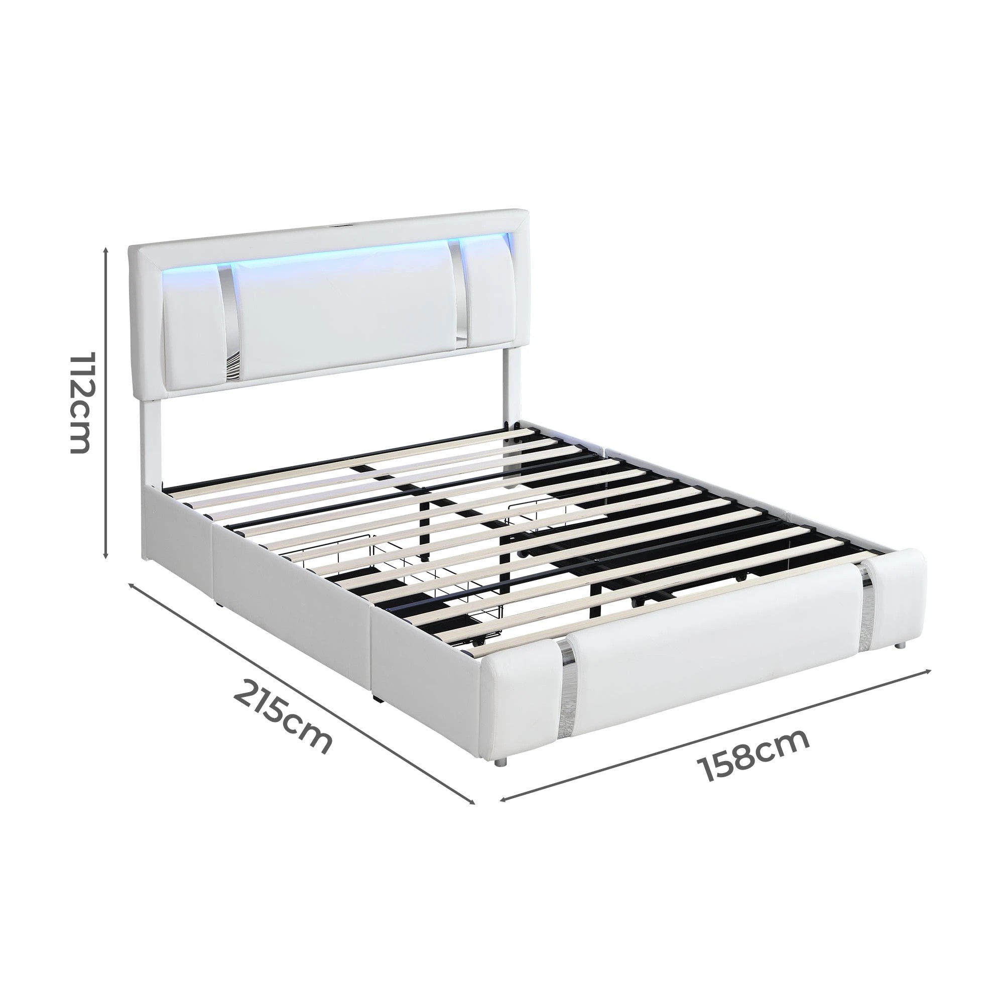 1 Levede Double Size Bed Frame PU with LED USB and 2 Drawers, 1 of 8