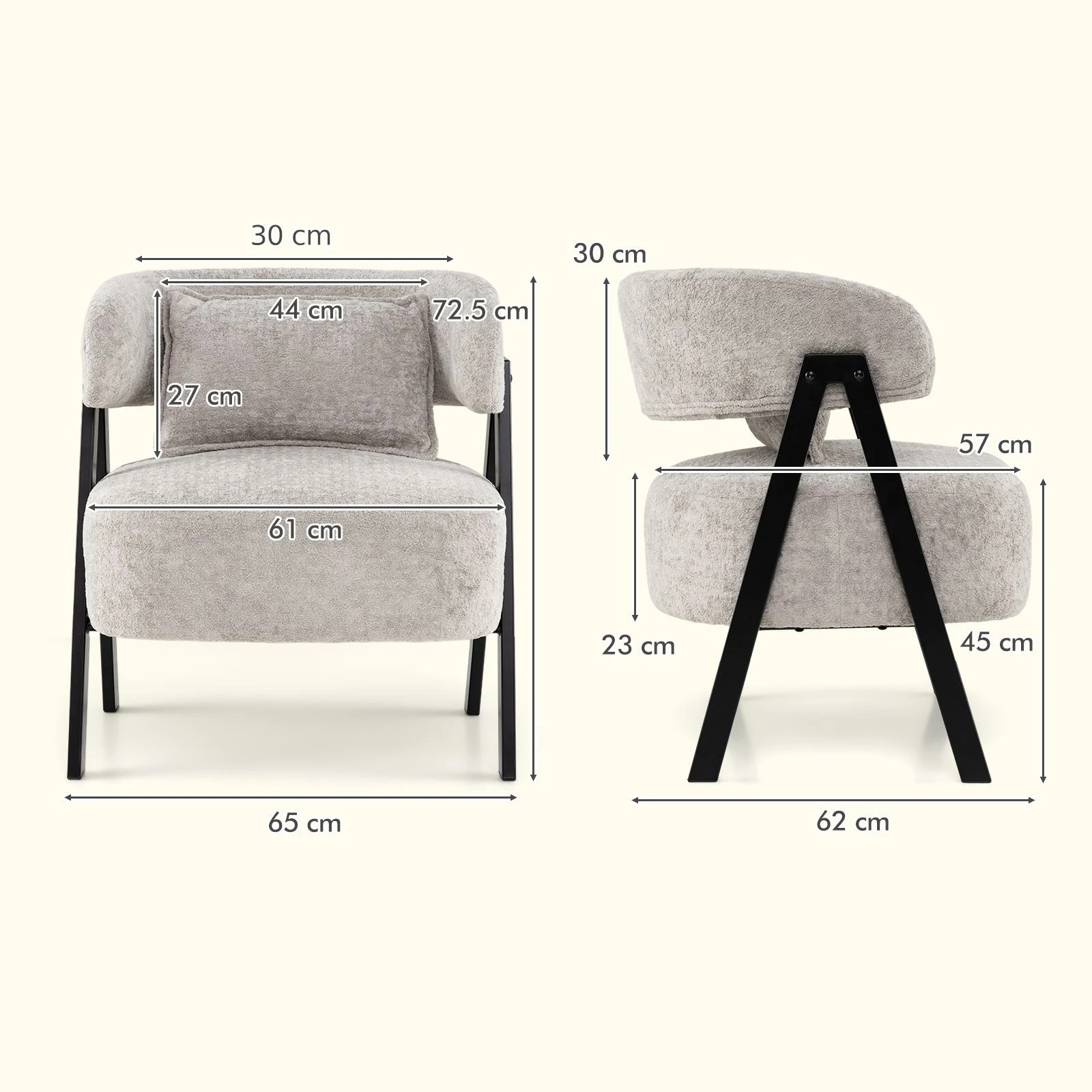 4 Costway Accent Chair Faux Rabbit Fur Armchair Upholstered Leisure Chair w/Lumbar Pillow Home Office, 4 of 4