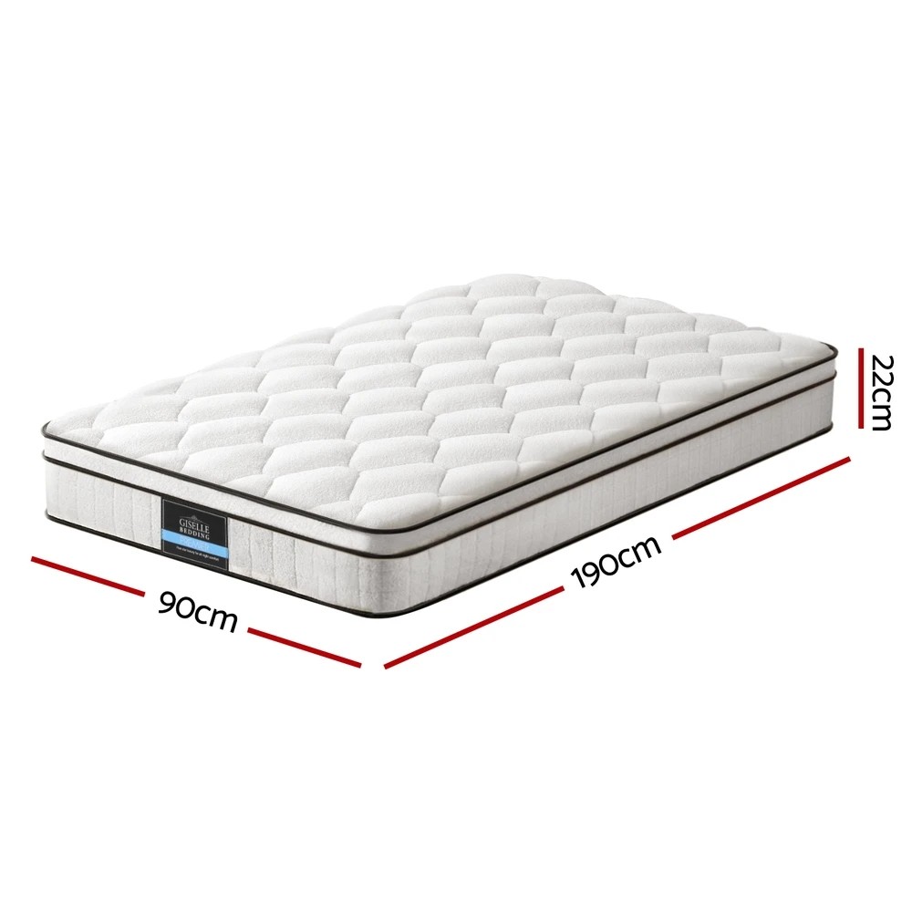 2 Giselle Bedding Mattress Boucle Fabric Cover Medium Firm 22cm Single - Single Bed - White, 2 of 7