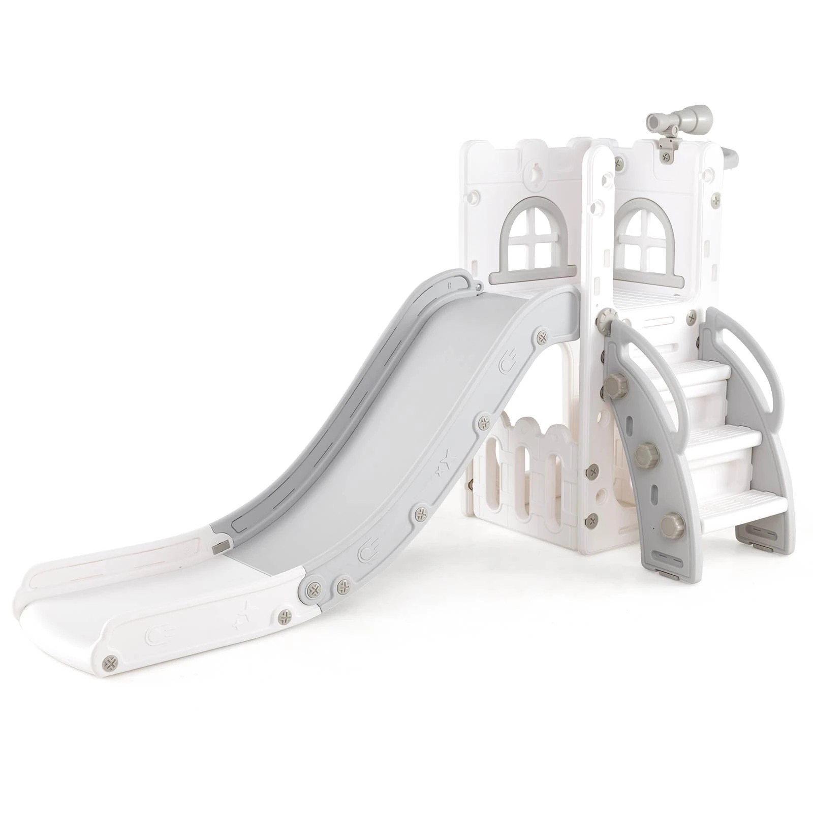 1 Costway 6 in 1 Kid Slide Set w/Basketball Hoop Indoor Outdoor Playground Toy - Grey, 1 of 1