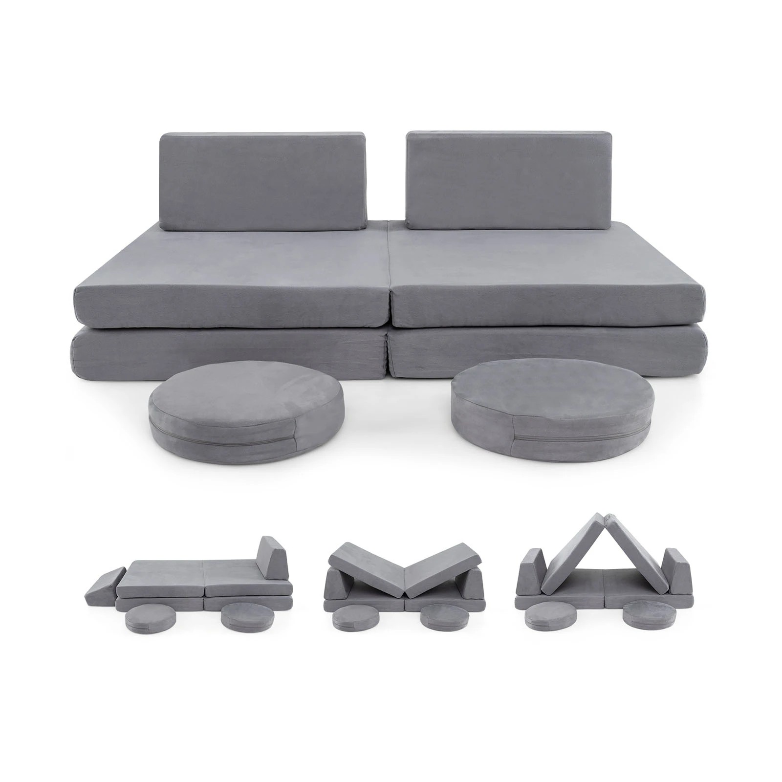 1 Costway 6PCS Modular Play Sofa Kids Foam Couch Grey, 1 of 3