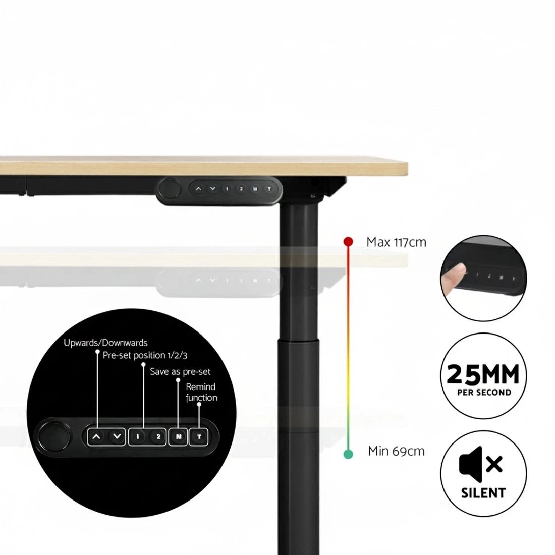 4 Artiss Standing Desk Motorised Electric Dual Motor Oak 140CM - Brown, 4 of 5