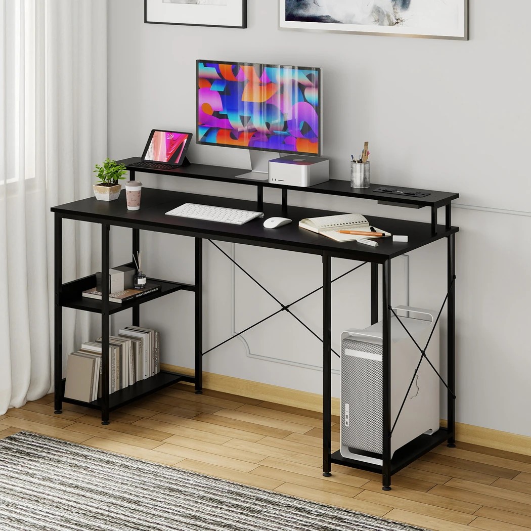 7 Levede 140 CM Computer Desk with Power Outlets and LED Lights in Black Colour, 7 of 7