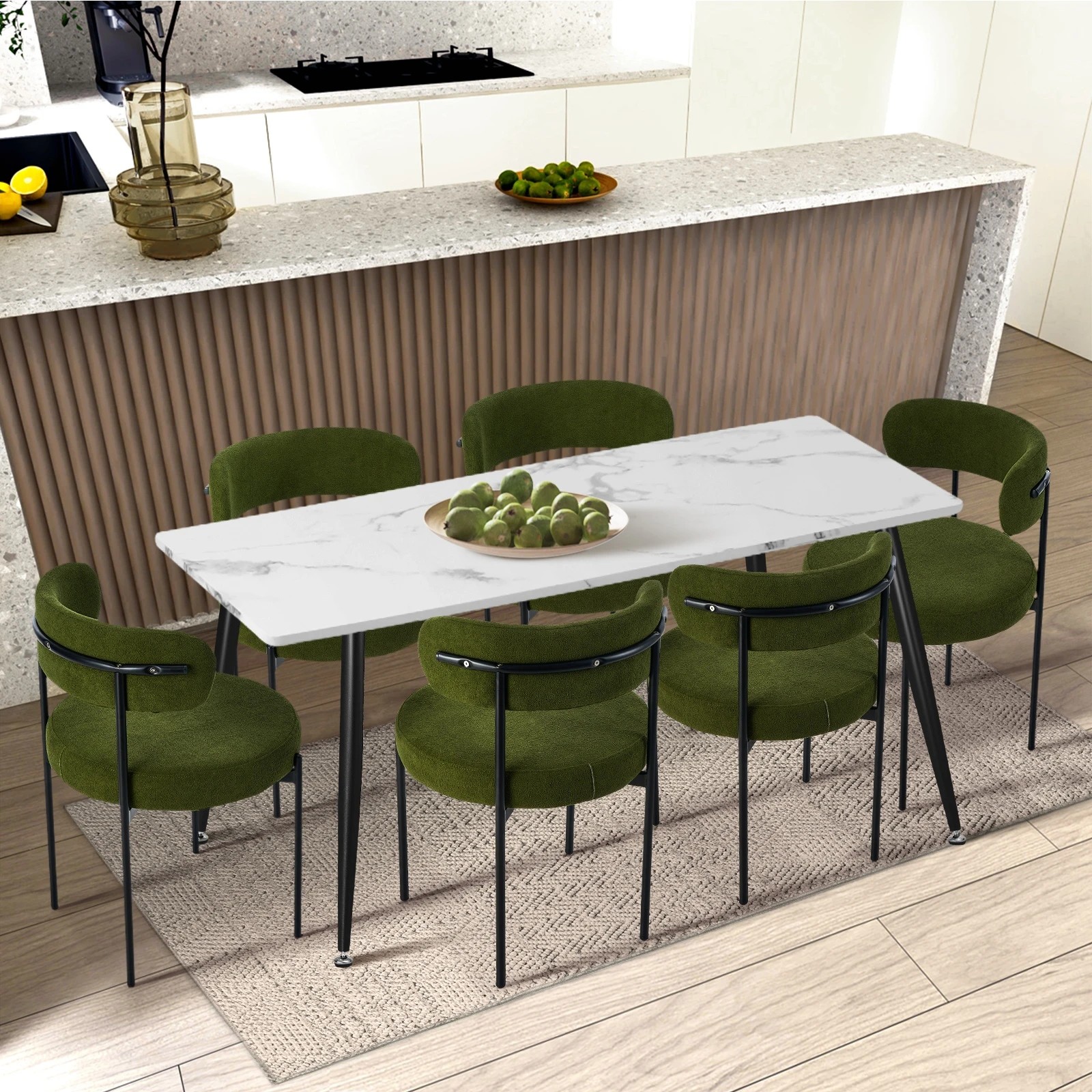3 Oikiture 2x Dining Chair Round Boucle Kitchen Lounge Seats Backrest
 - Green, 3 of 10