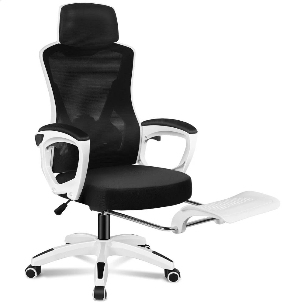 9 Alfordson Mesh Office Chair Executive Computer Recliner Fabric Racing Seat Work - White Black, 9 of 10
