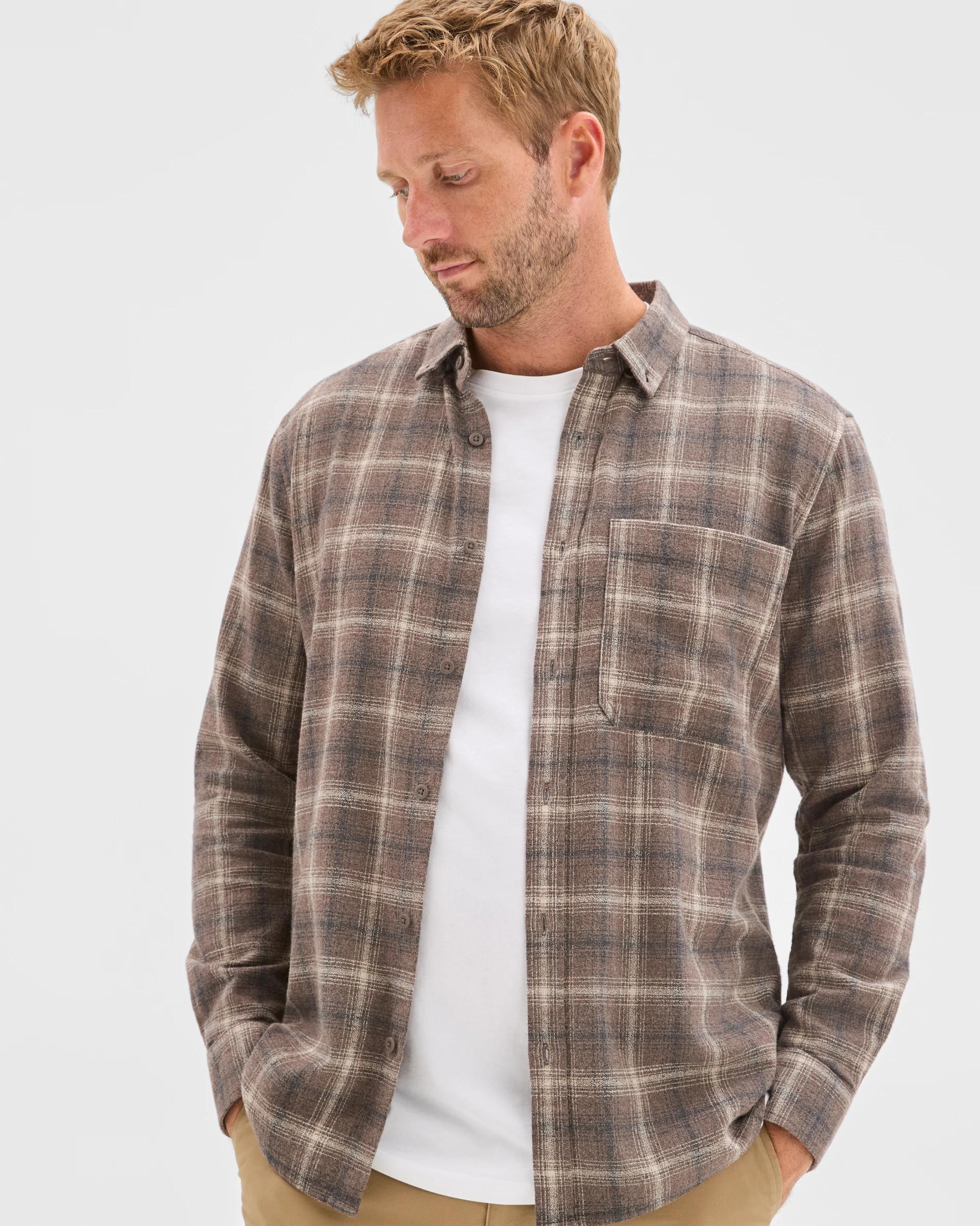 1 Target Man Long Sleeve Brushed Check Shirt CHOCOLATE, 1 of 5
