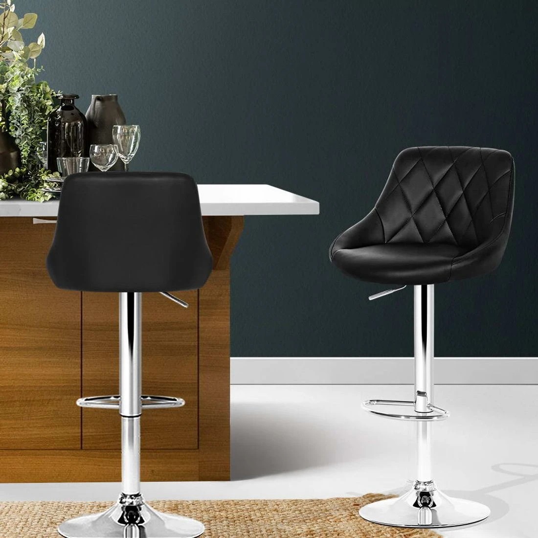 4 Artiss 2x Bar Stools Leather Padded Gas Lift Stool - Black, 4 of 4
