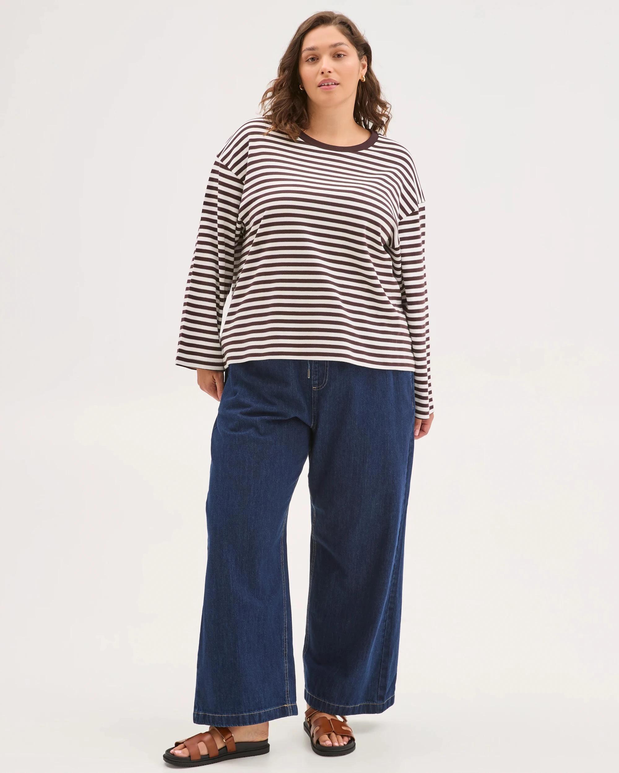 2 Target Curve Plus Size Australian Cotton Long Wide Sleeve T-Shirt BRUNETTE/WHITE, 2 of 6