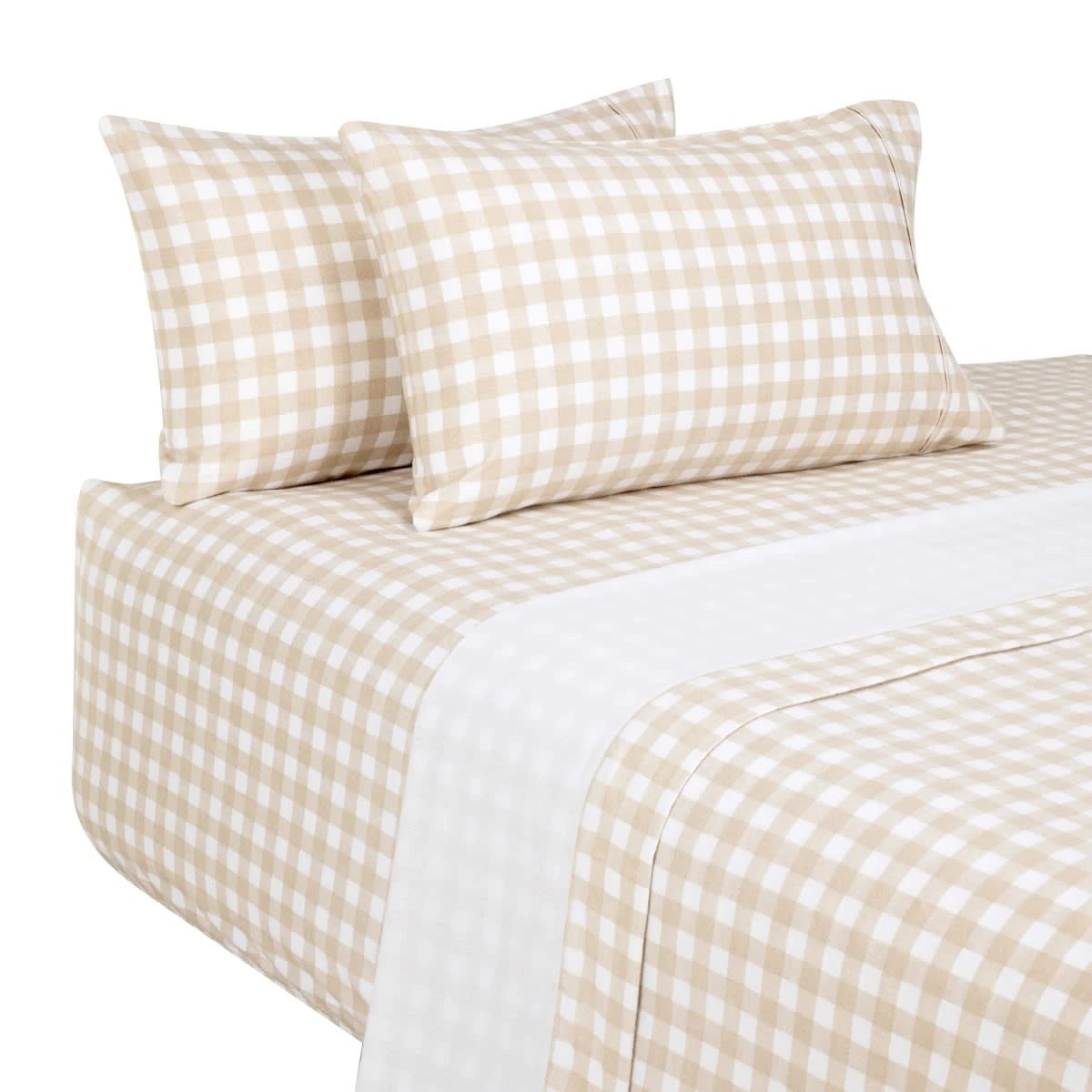 5 Gingham Cotton Flannelette Sheet Set - Queen Bed, Tan, 5 of 8