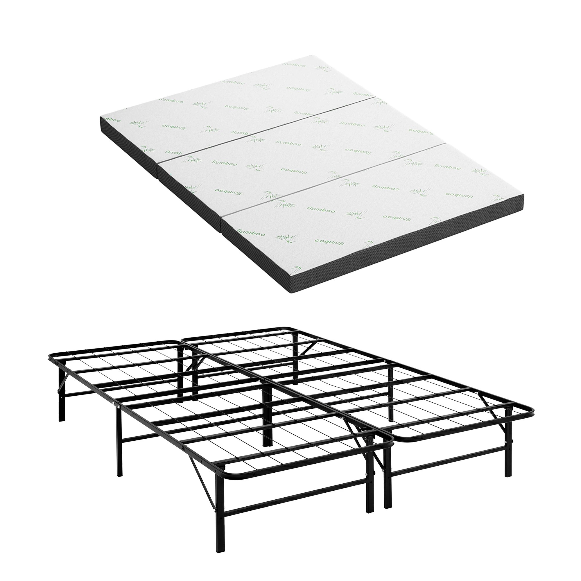 1 Giselle Bedding Giselle Folding Bed with Mattress Double Portable Foldable Guest Bed Bamboo Cover - Multi, 1 of 9
