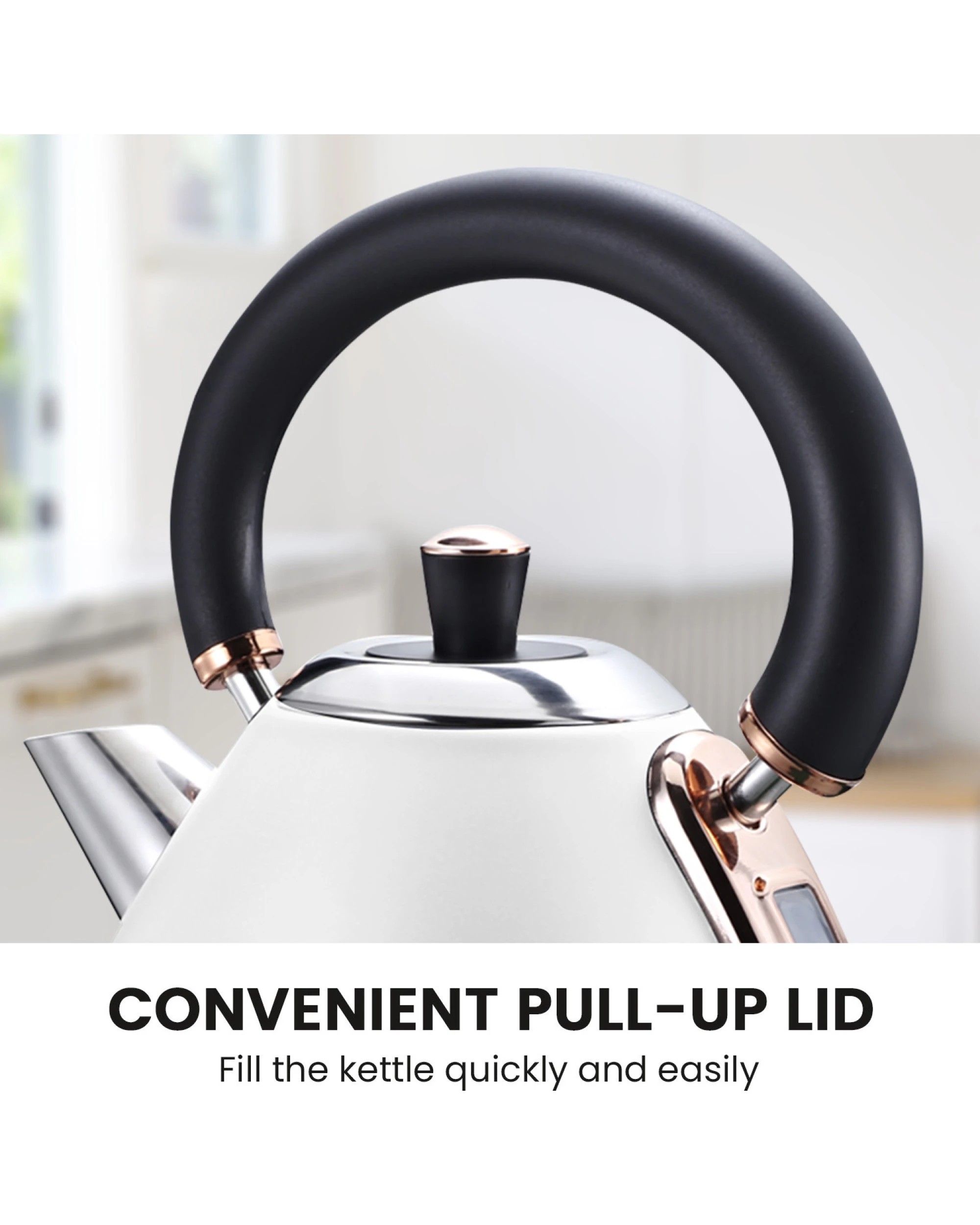 3 Pronti 1.7l Rose Trim Collection Kettle - White, 3 of 10