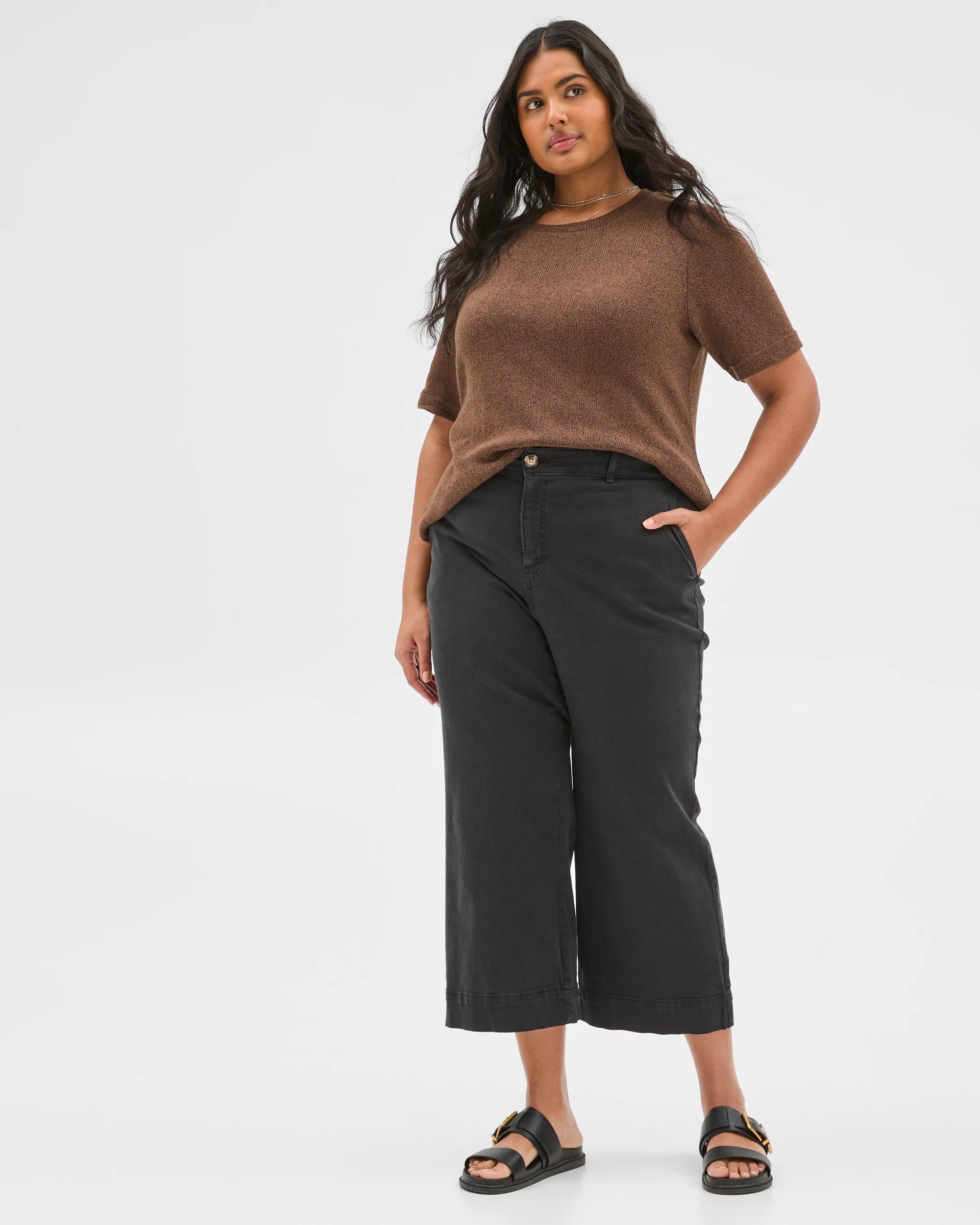 3 Target Plus Size Twill Stretch Wide Leg Pants BLACK, 3 of 6