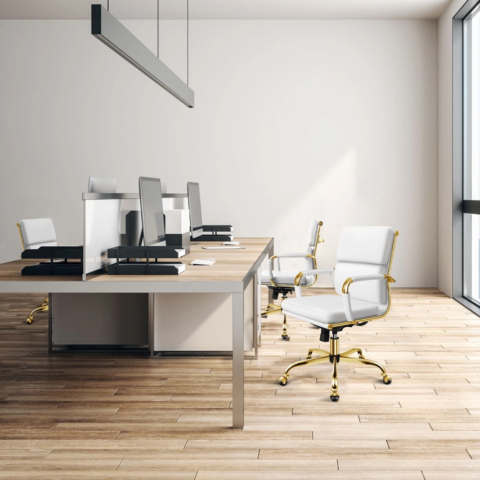 4 Alfordson Office Chair Ergonomic Paddings Executive Computer Work Seat Mid Back - White, 4 of 10