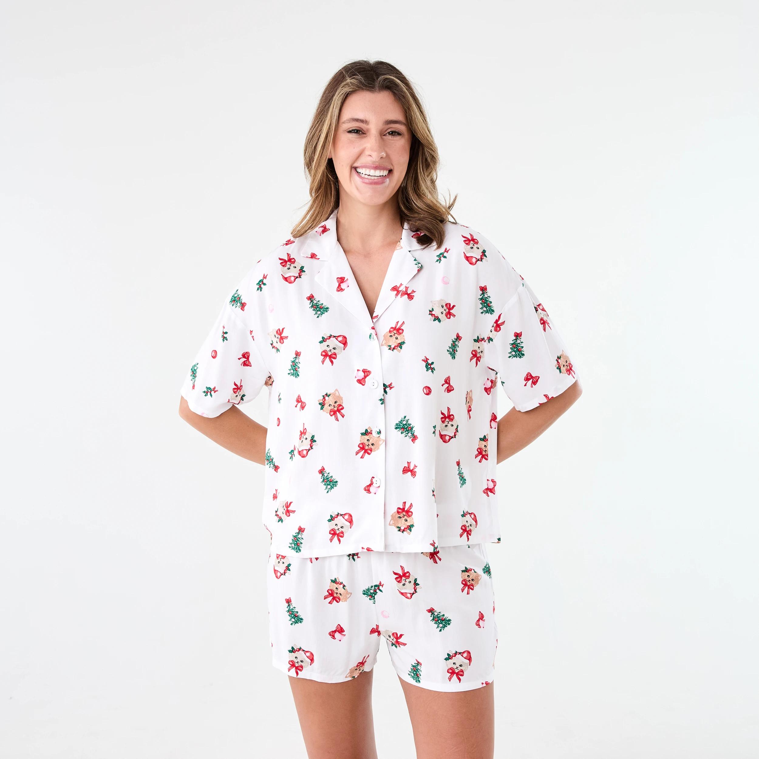 1 Christmas Woven Boxy Pyjama Set Xmas Cats, 1 of 7