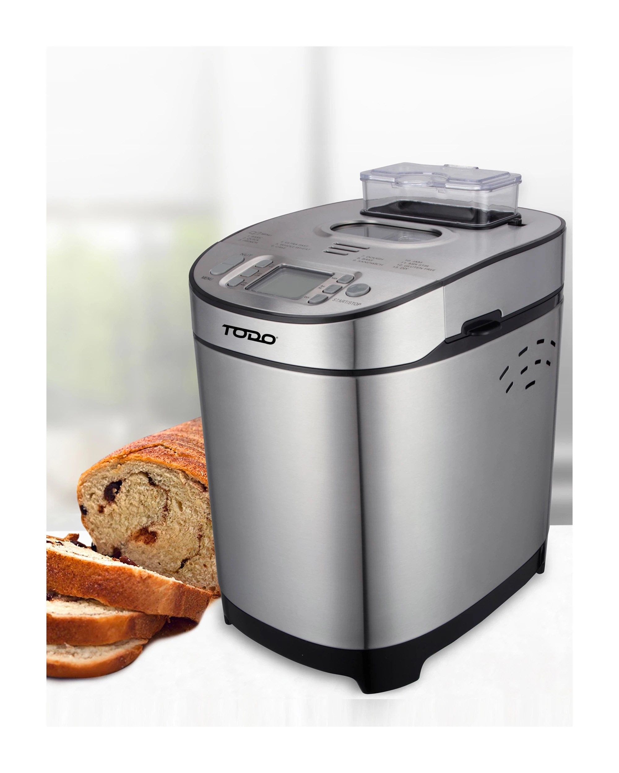 6 TODO Stainless Steel Bread Maker 13 Programs Menu 550W Power Fruit Nut Dispenser Keep Warm Function, 6 of 7