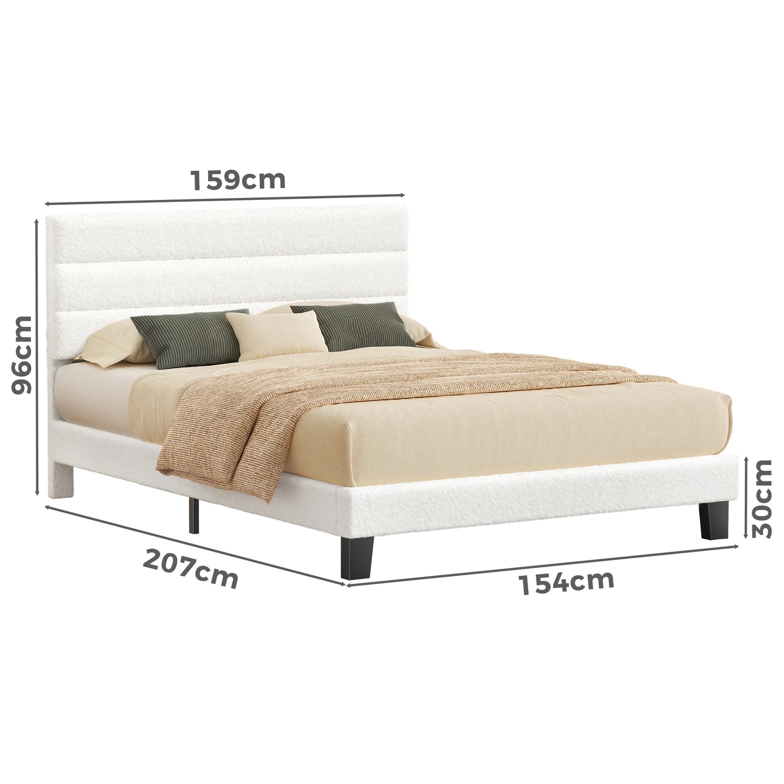 10 Alfordson Bed Frame Queen Size Upholstered Platform Boucle Harlene - White, 10 of 10