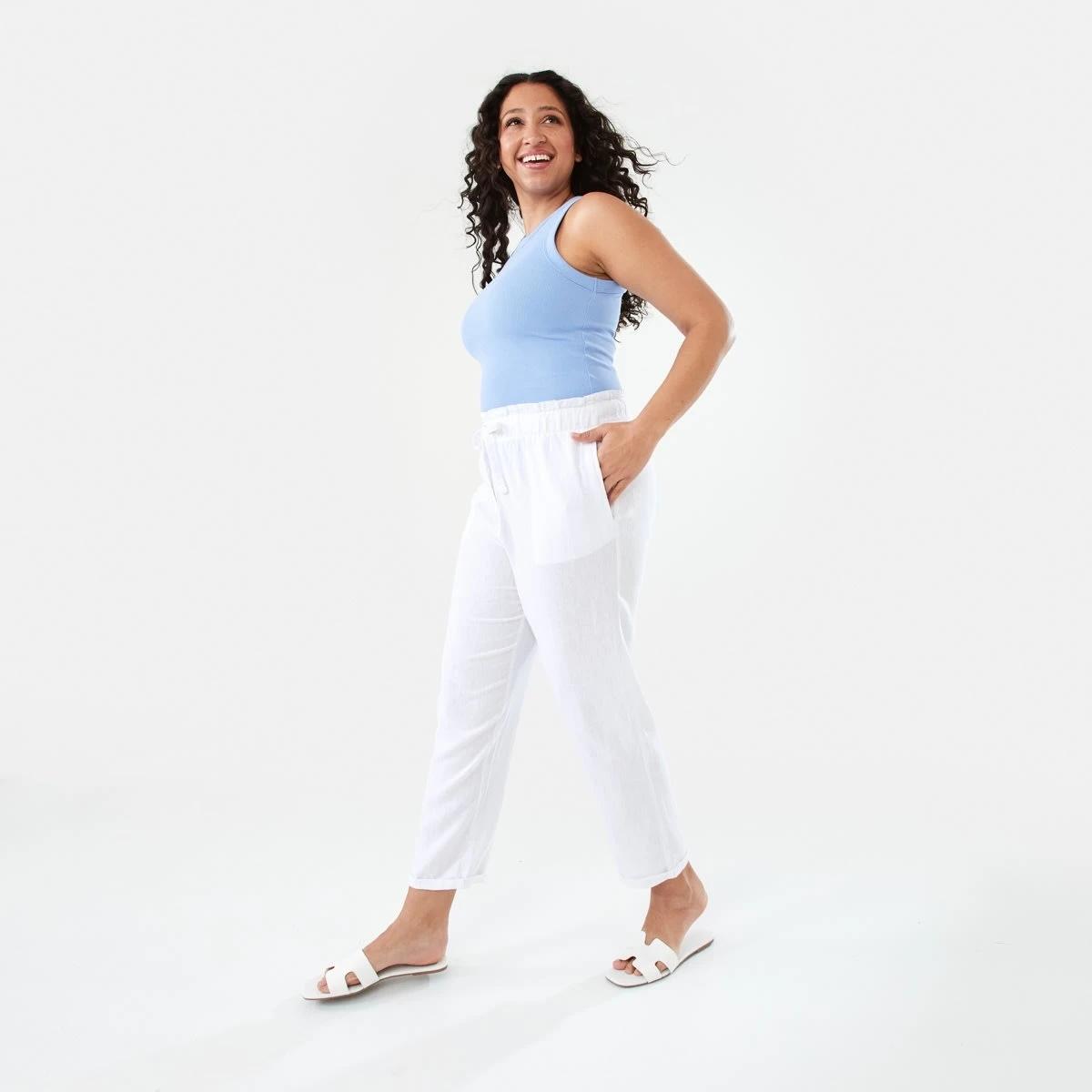 3 Drawstring Linen Blend Pants White, 3 of 9
