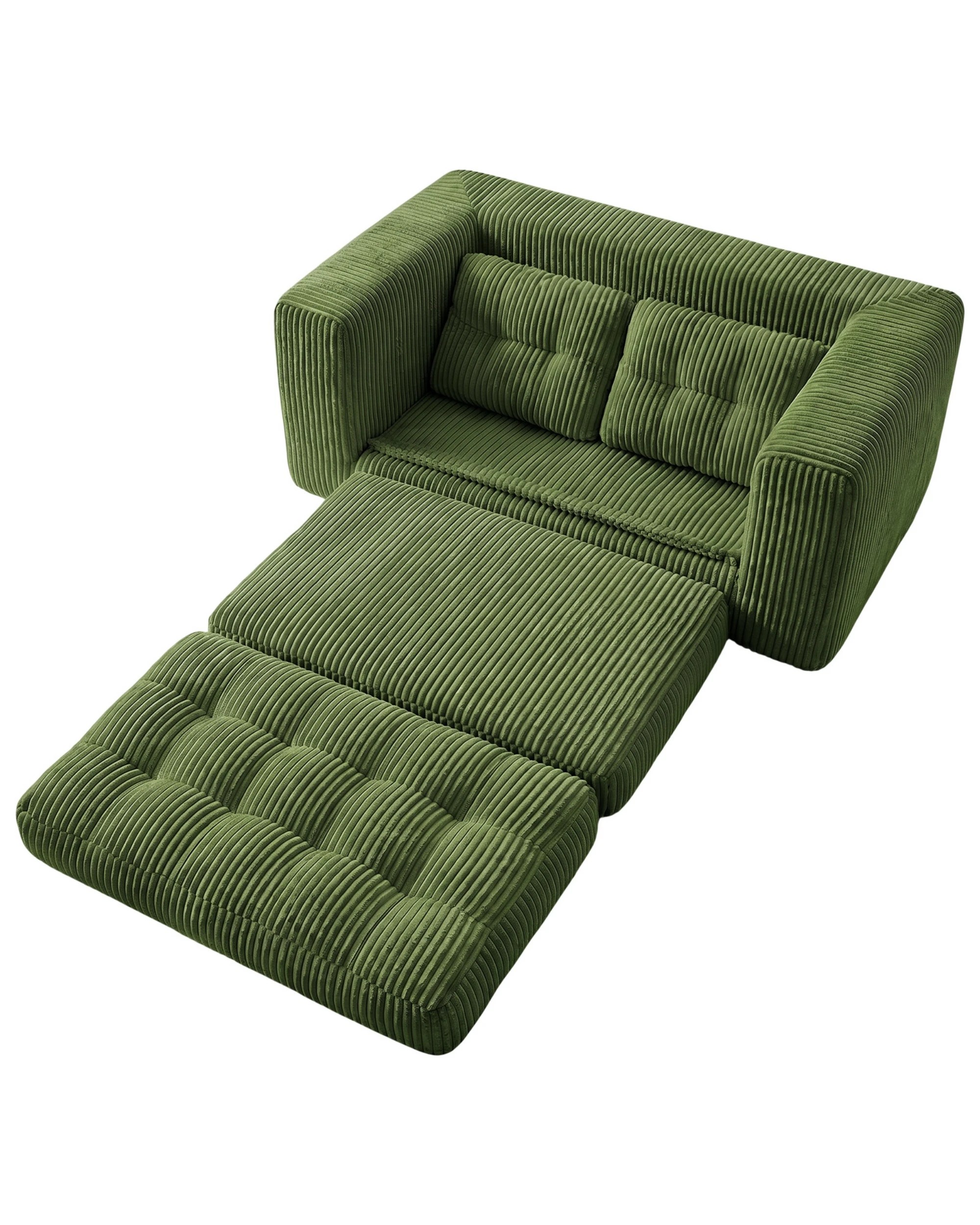 7 Advwin Folding Sofa Bed 2 in 1 Convertible Floor Loveseat Sofa Fold Out Corduroy Sleeper Couch with 2 Pillows - Green, 7 of 8