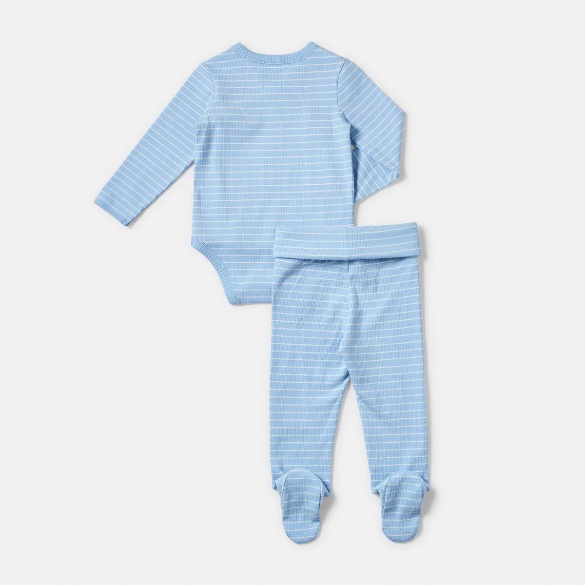 2 2 Piece Long Sleeve Wrap Newborn Set BLUE STRIPES, 2 of 6