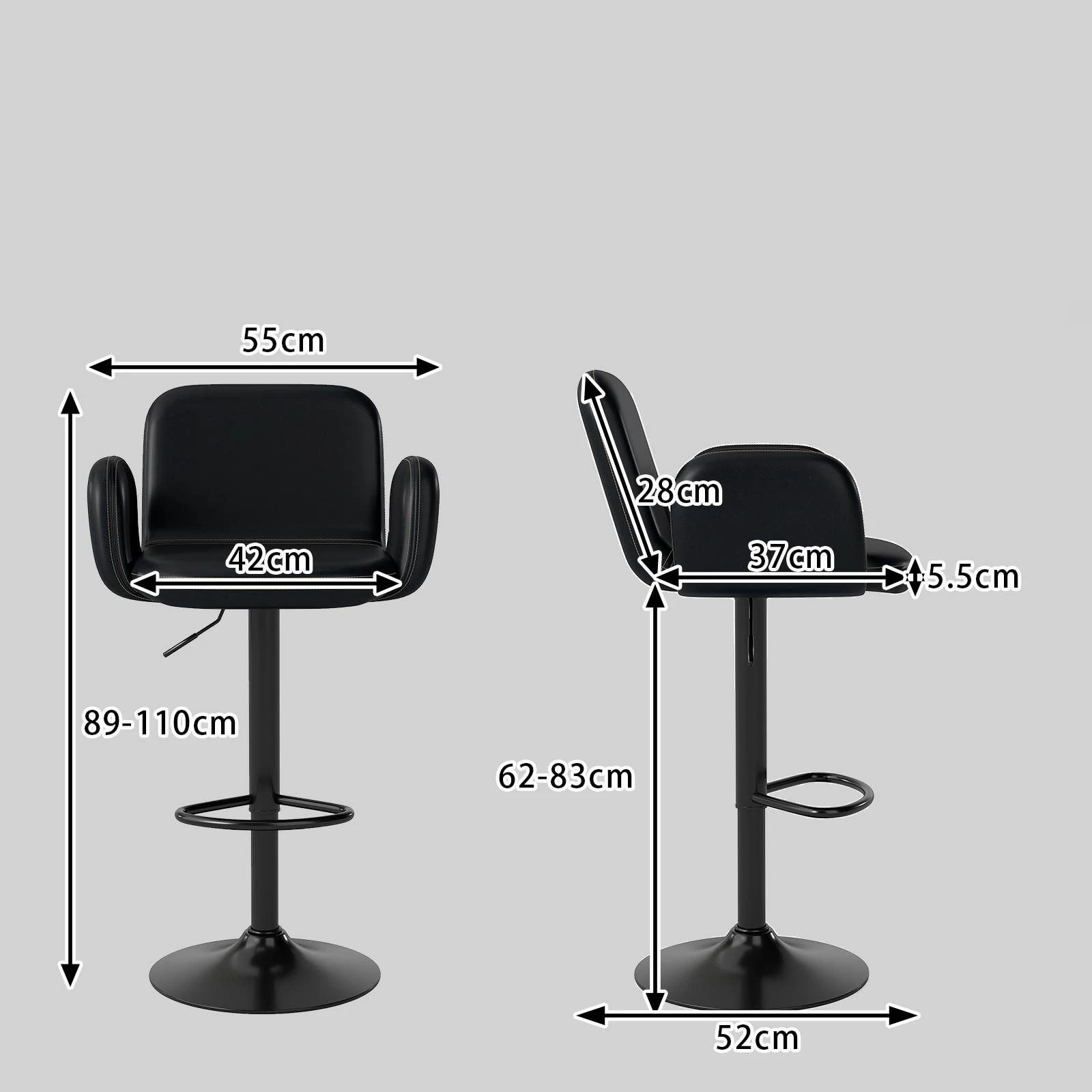4 Costway Swivel Bar Stools Set 2x Upholstered Barstools Adjustable PU Counter Chairs - Black, 4 of 4