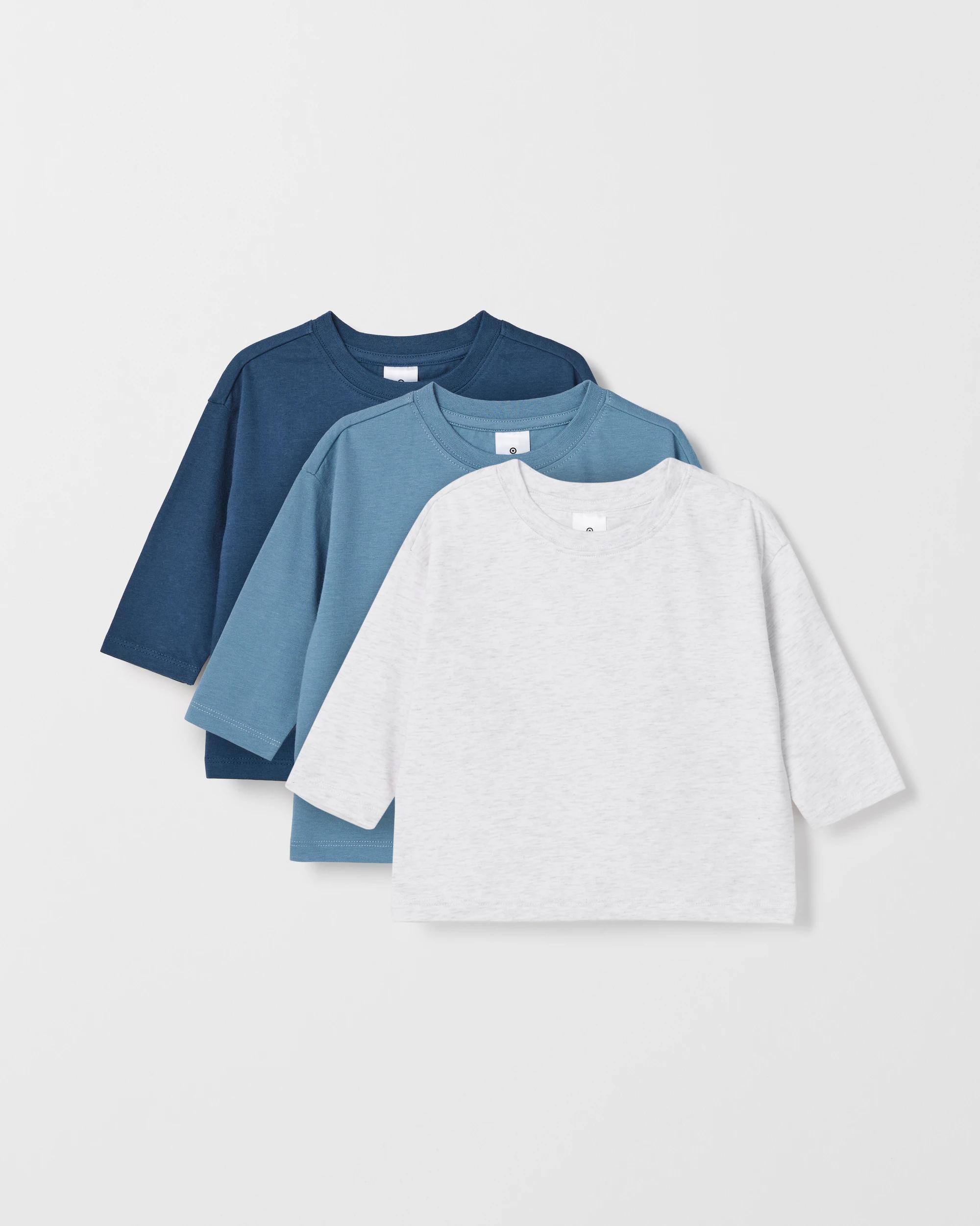 1 Target Baby Organic Cotton 3 Pack Long Sleeve T-Shirts BLUES, 1 of 5