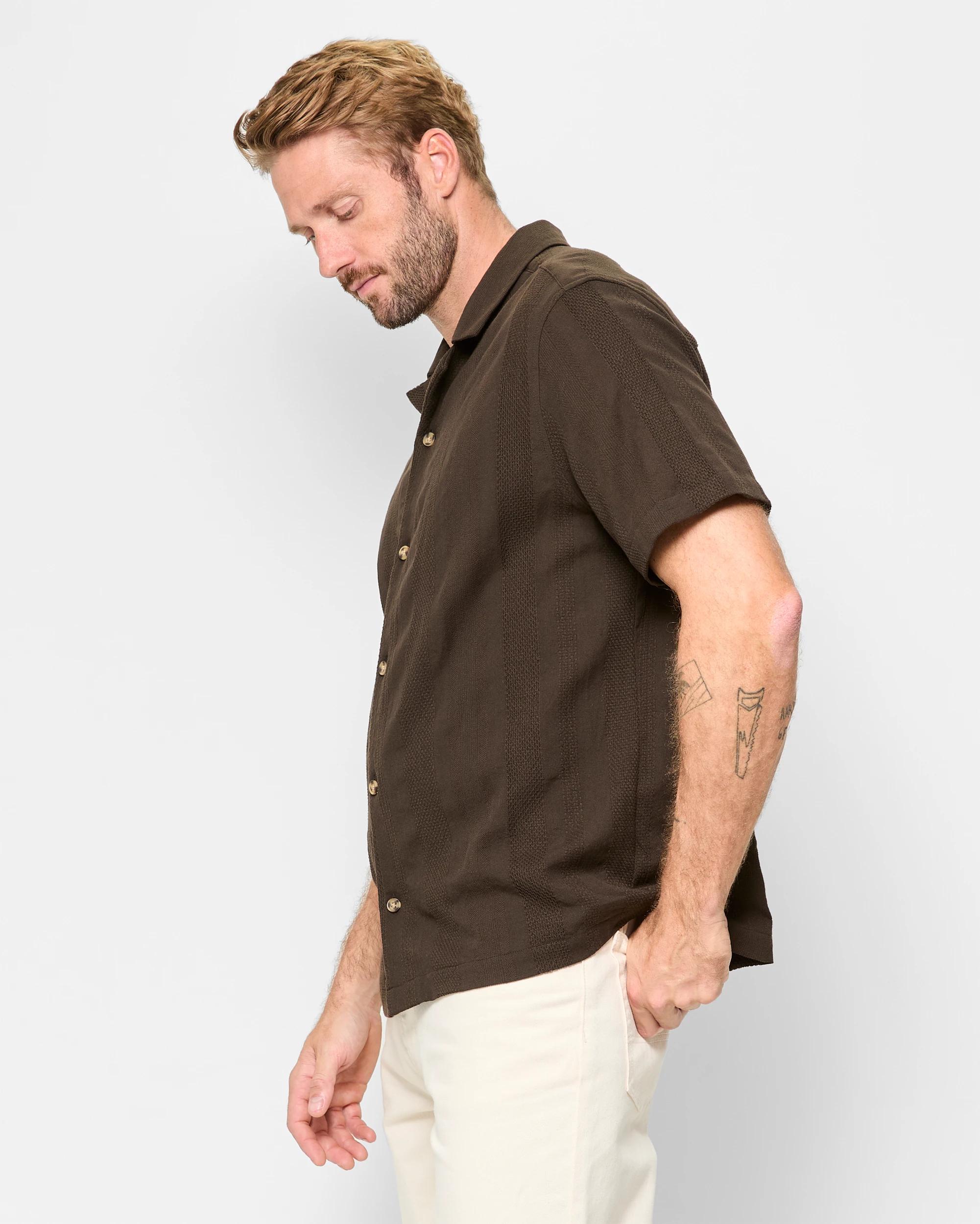 3 Target Australian Cotton Short Sleeve Stripe Shirt DARK OLIVE, 3 of 5