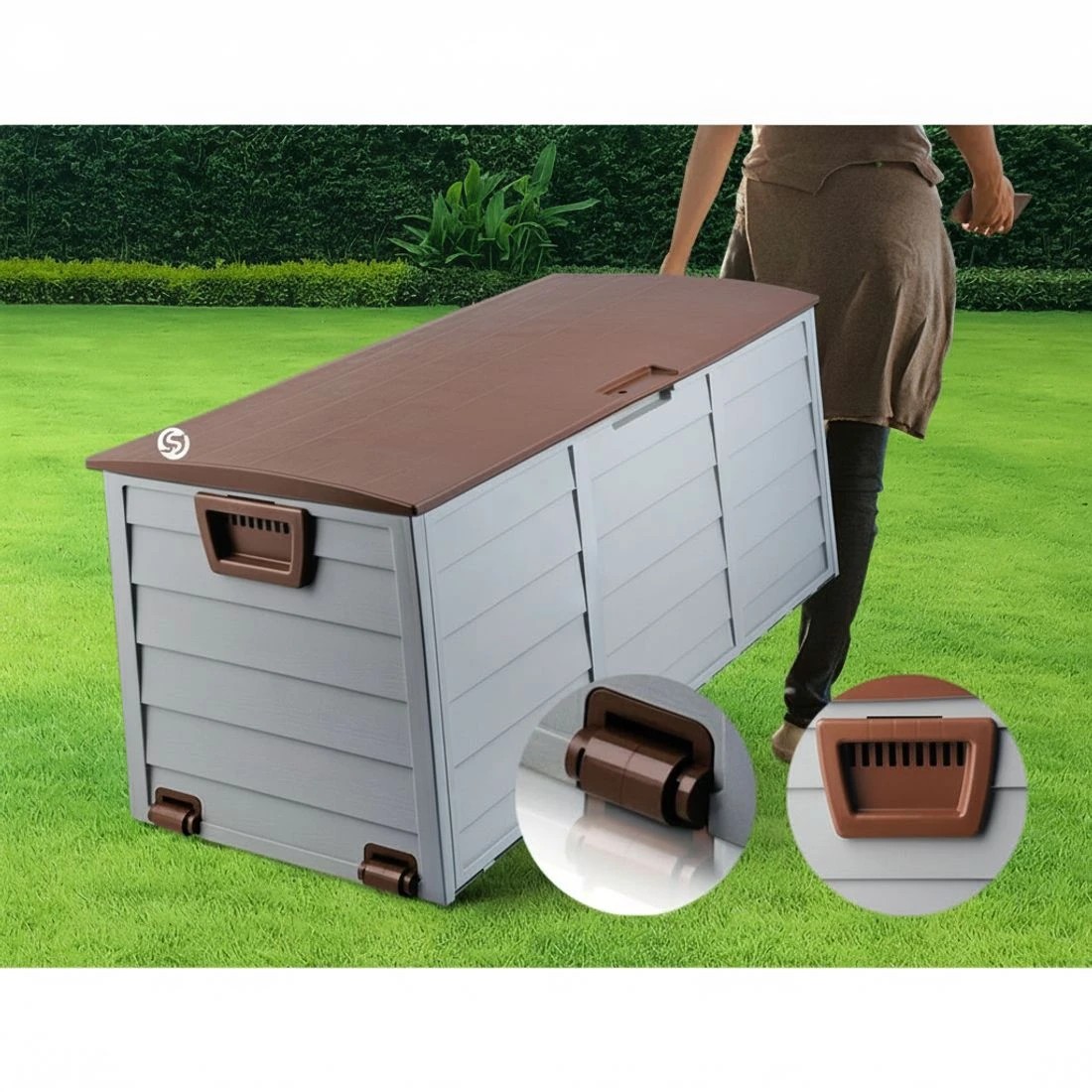 8 Gardeon Outdoor Storage Box 290L Lockable - Brown, 8 of 8