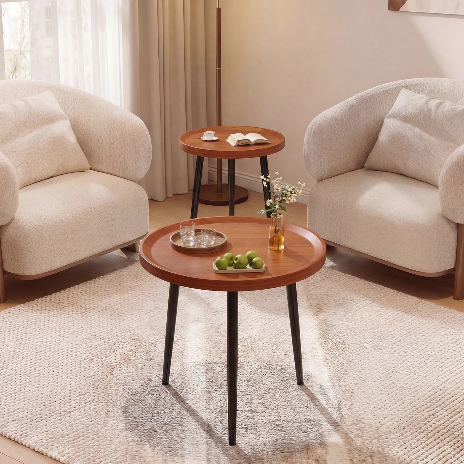 5 Advwin Nesting Coffee Tables Set of 2 Convertible w/ Raised Edge - Walnut, 5 of 7