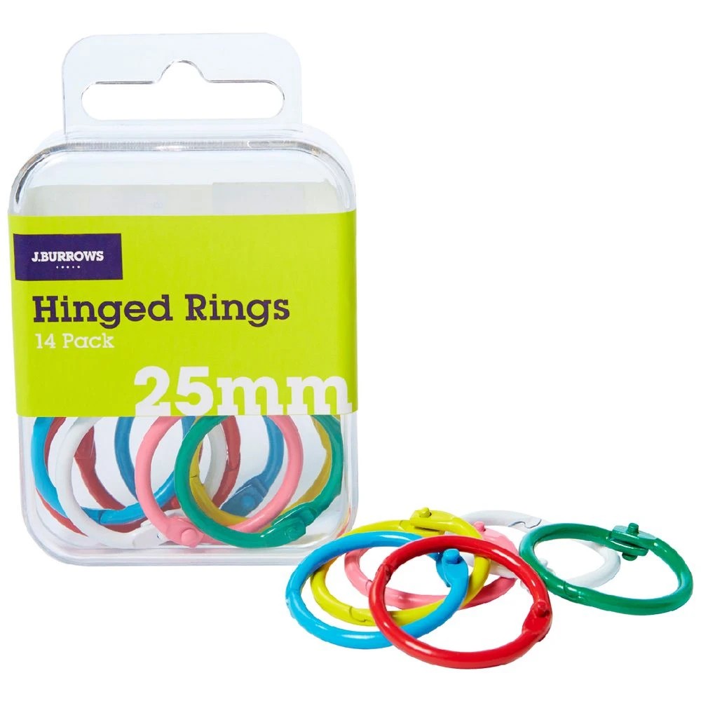 1 J.Burrows 25mm Hinged Rings Assorted 14 Pack, 1 of 3