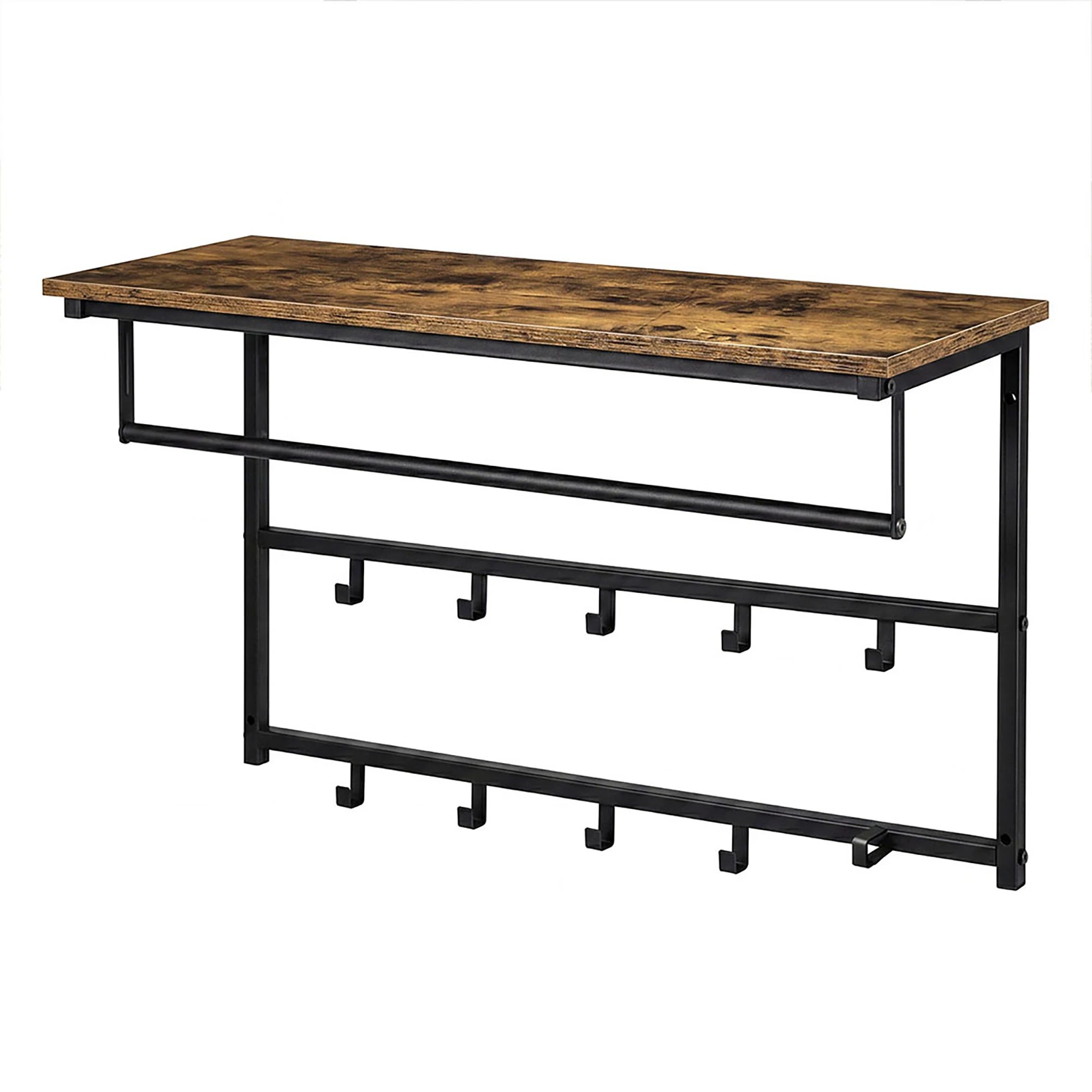 1 Levede Floating Shelves 10kg Wall Shelf Hooks Coat Rack Metal - Black - Black, 1 of 8