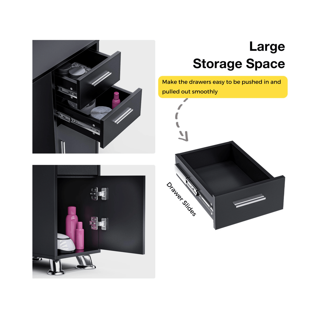 4 Advwin Manicure Table Nail Tech Desk Dressing Table Dust Collector Drawers Cabinet Storage
 - Black, 4 of 10