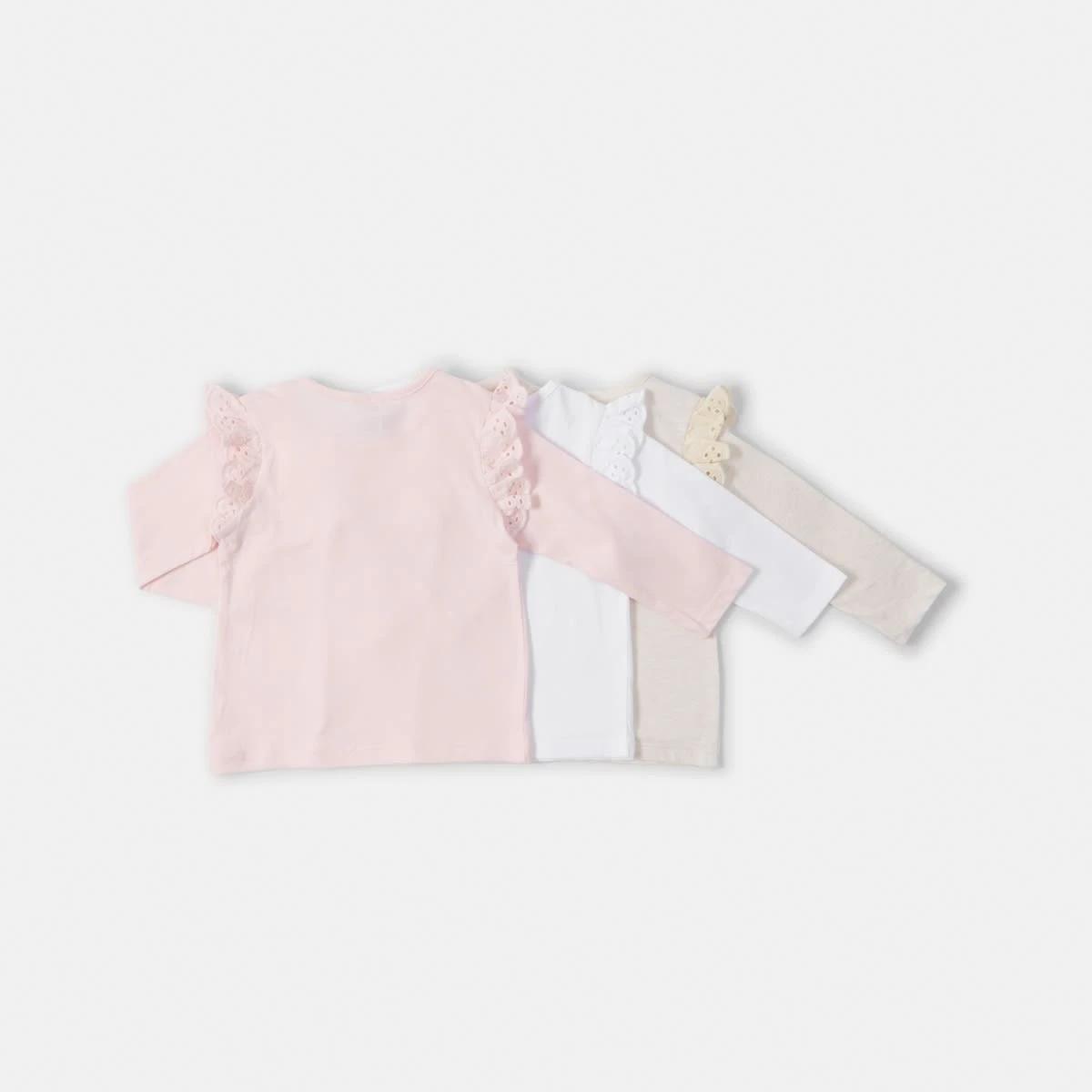 2 3 Pack Long Sleeve Broderie T-shirt Pnk Pk, 2 of 8
