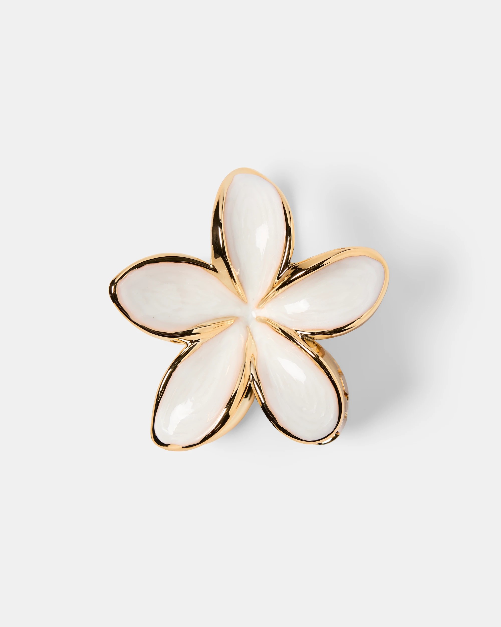1 White and Gold Tone Enamel Frangipani Claw Hair Clip, 1 of 3