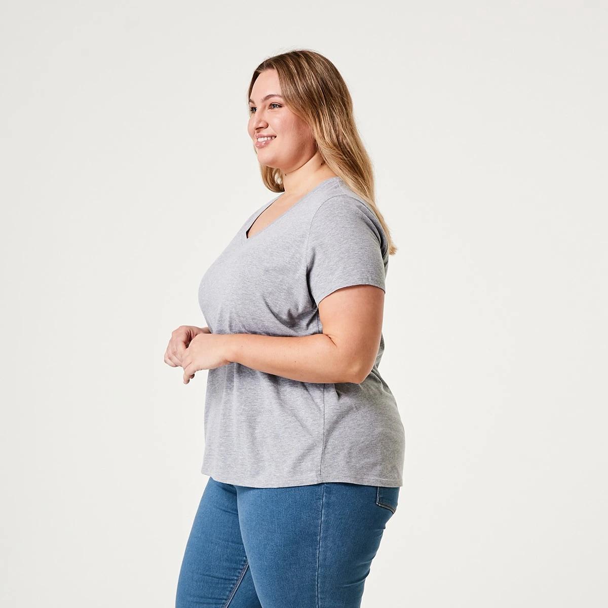 2 Curve Short Sleeve V-Neck T-shirt MARLE GREY, 2 of 5