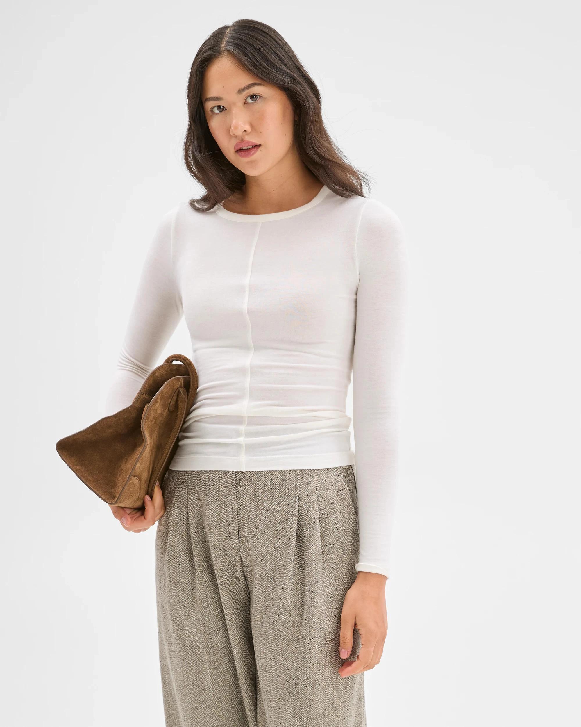 2 Preview Long Sleeve Luxe Layering Crew Neck Knit Top WHITE, 2 of 6