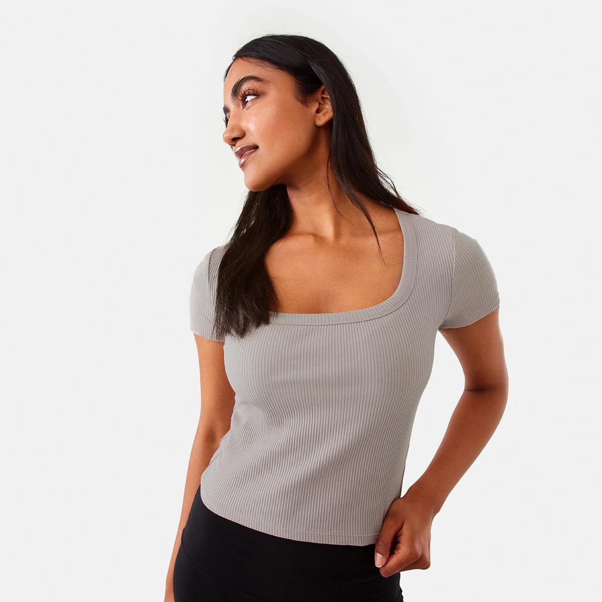 1 Short Sleeve Ribbed Square Neck T-shirt Satellite, 1 of 9