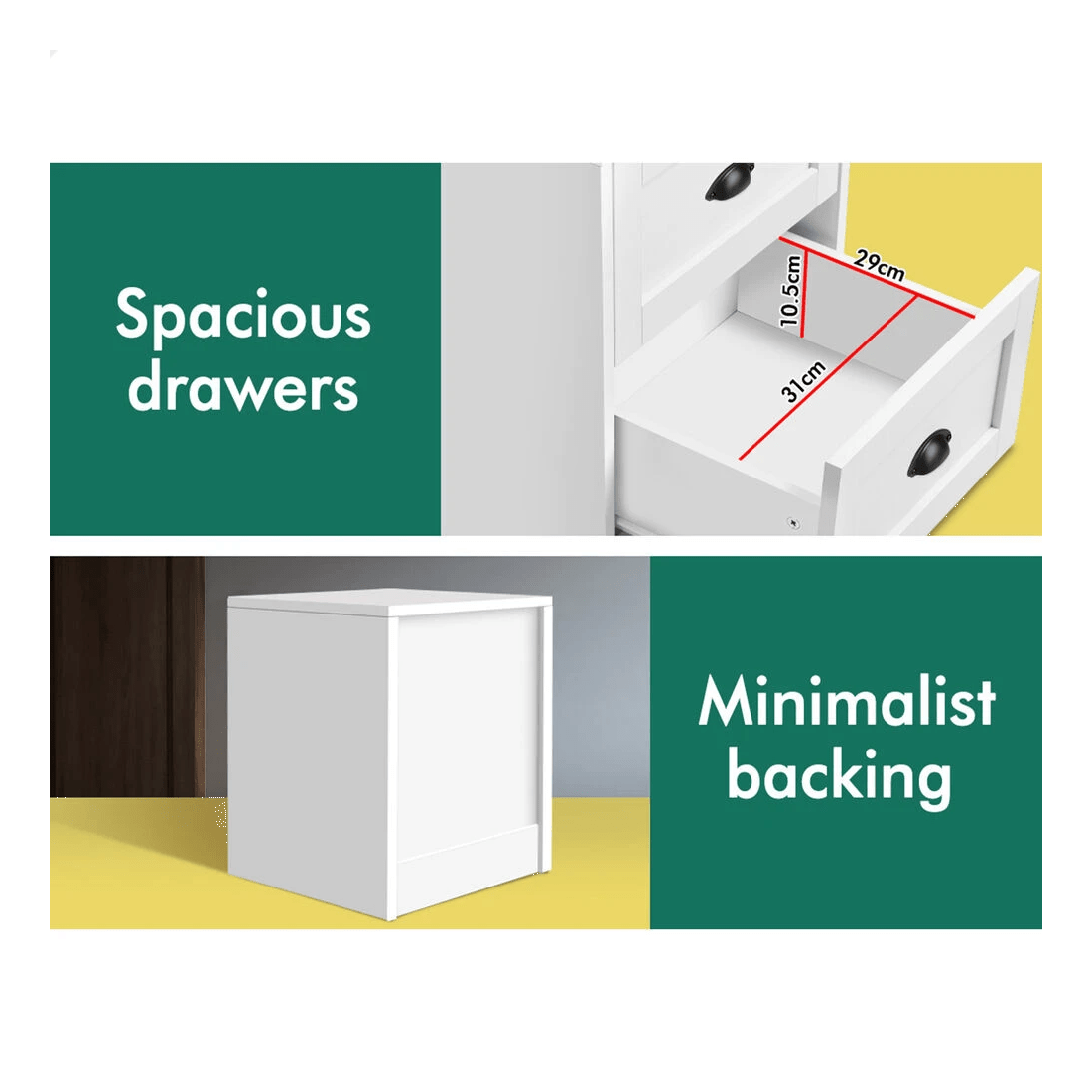 10 Alfordson Bedside Table Hamptons Nightstand Storage Side End Cabinet - White, 10 of 10