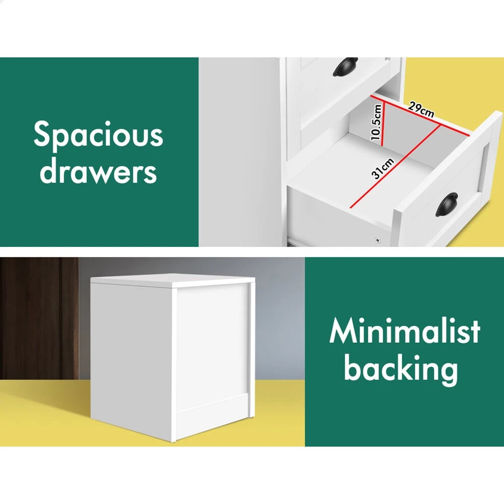 10 Alfordson Bedside Table Hamptons Nightstand Storage Side End Cabinet - White, 10 of 10