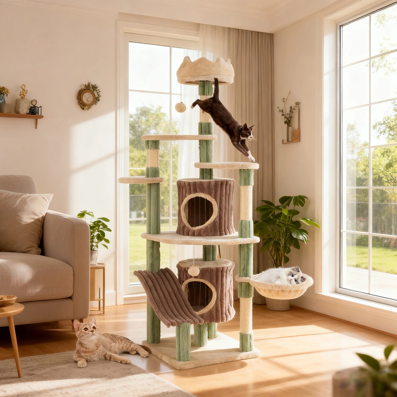 3 Costway 163cm Indoor Cat Tree w/2 Condos Versatile Pet Furniture Activity Center, 3 of 5
