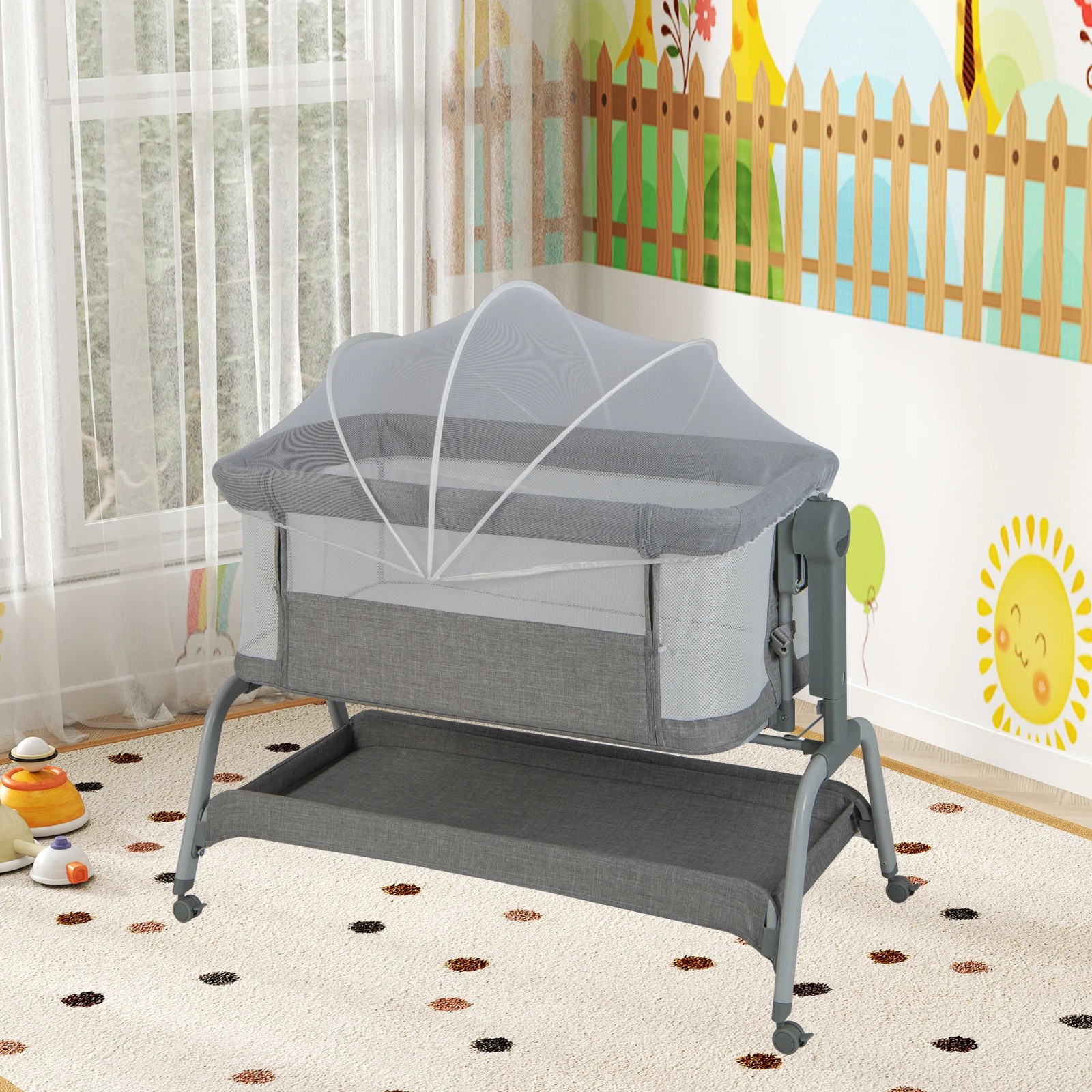 6 Costway 4-in-1 Baby Cot Bed Mobile Bedside Sleeper - Grey, 6 of 6