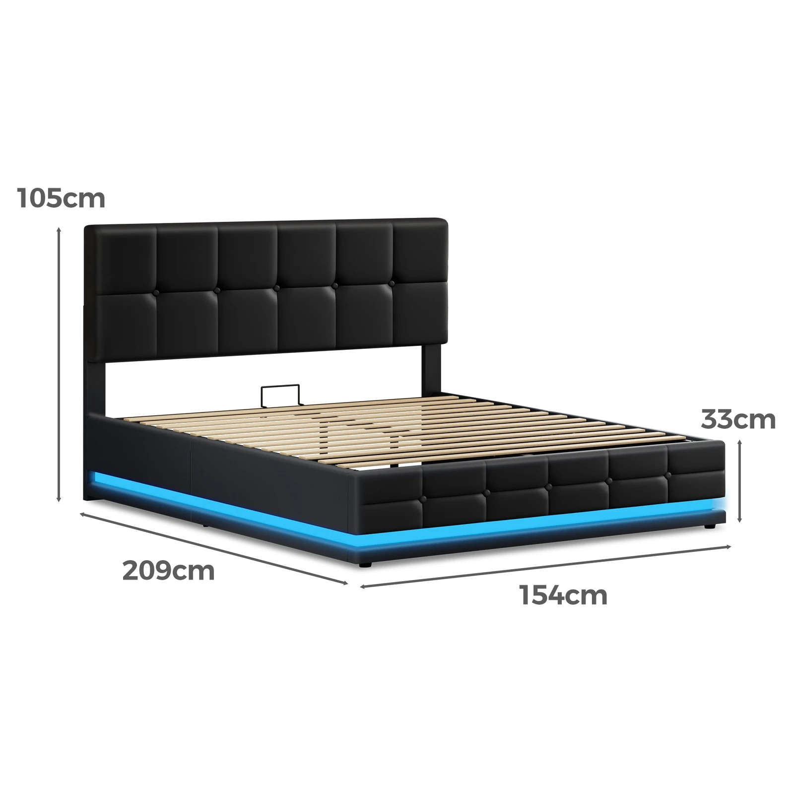 10 Alfordson Bed Frame Queen Size Platform RGB LED Gas Lift Base Storage - Black, 10 of 10