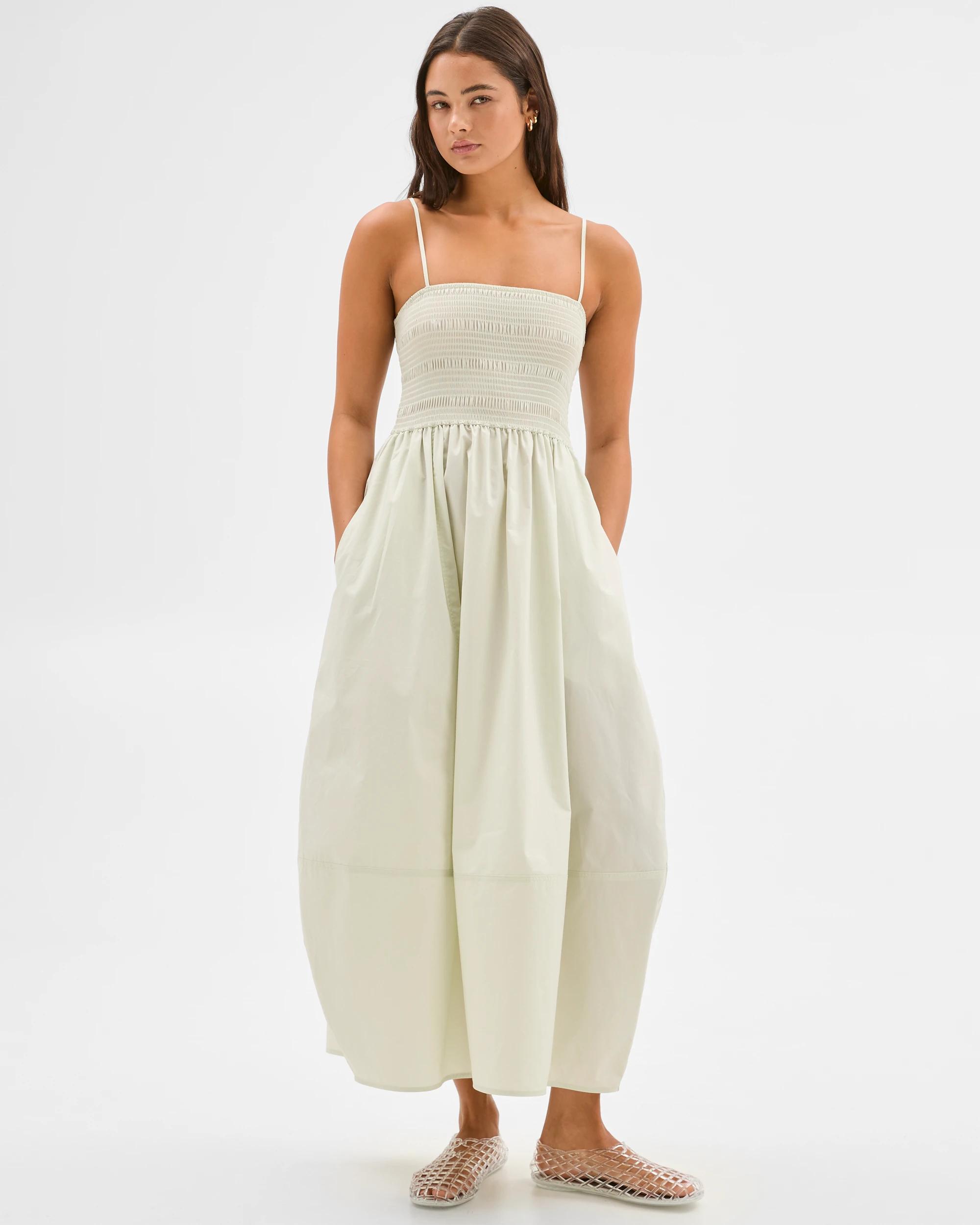 1 Shirred Cocoon Midi Dress - Lily Loves PISTACHIO, 1 of 7