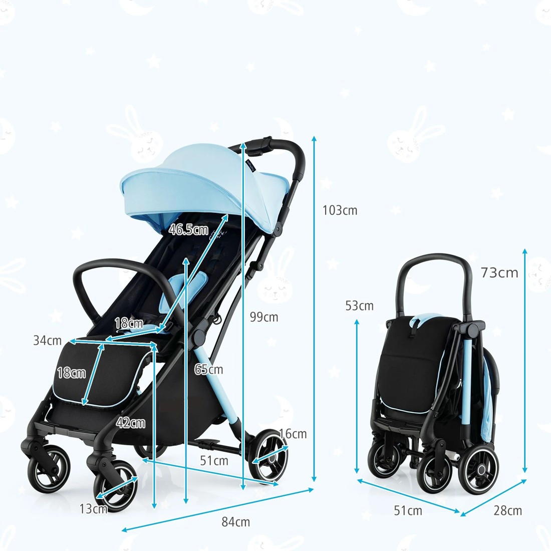 2 Costway Portable Stroller Baby Pram Adjustable Pushchair - Blue, 2 of 2