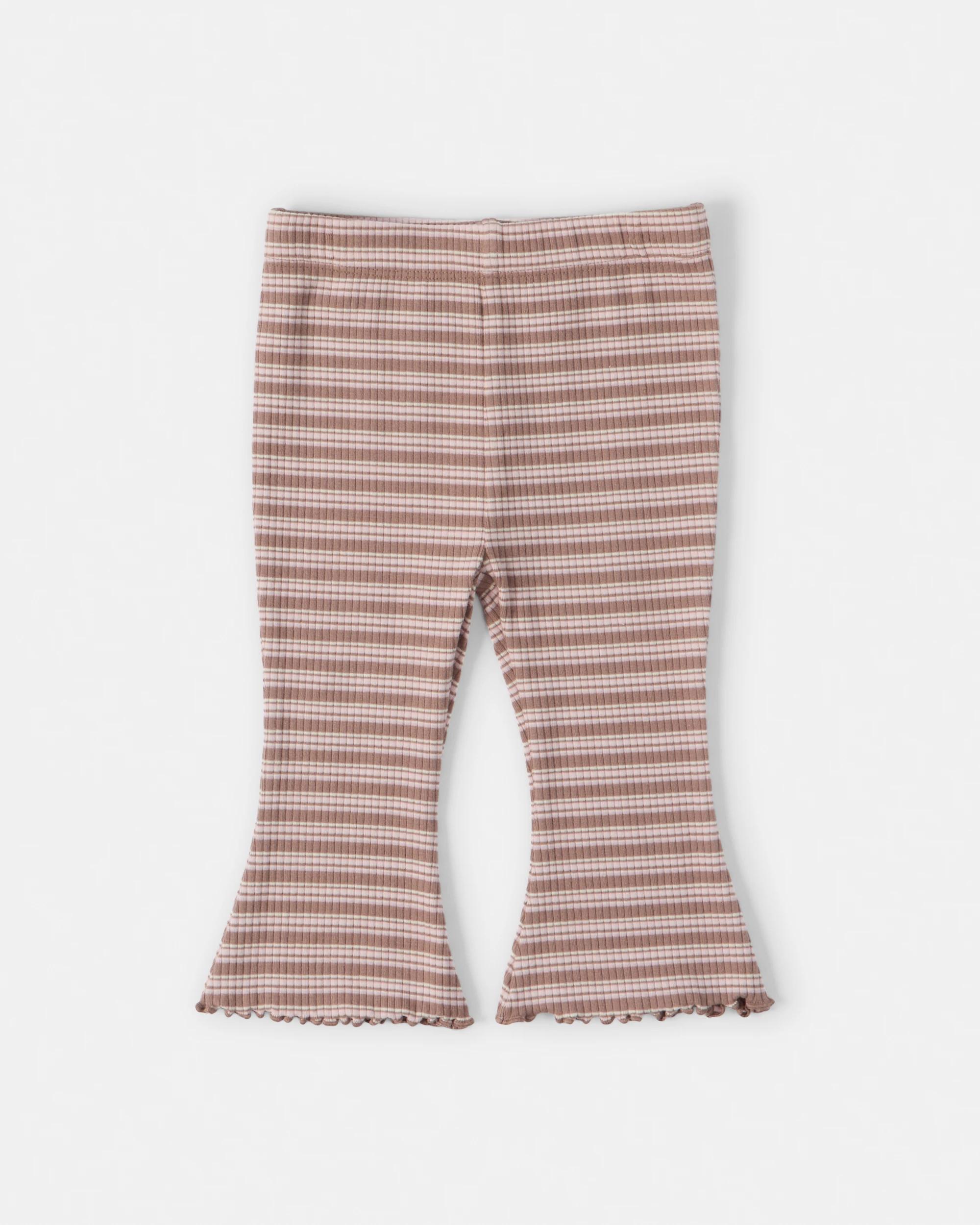 1 Cotton Rib Flare Leggings Brown Strp, 1 of 3