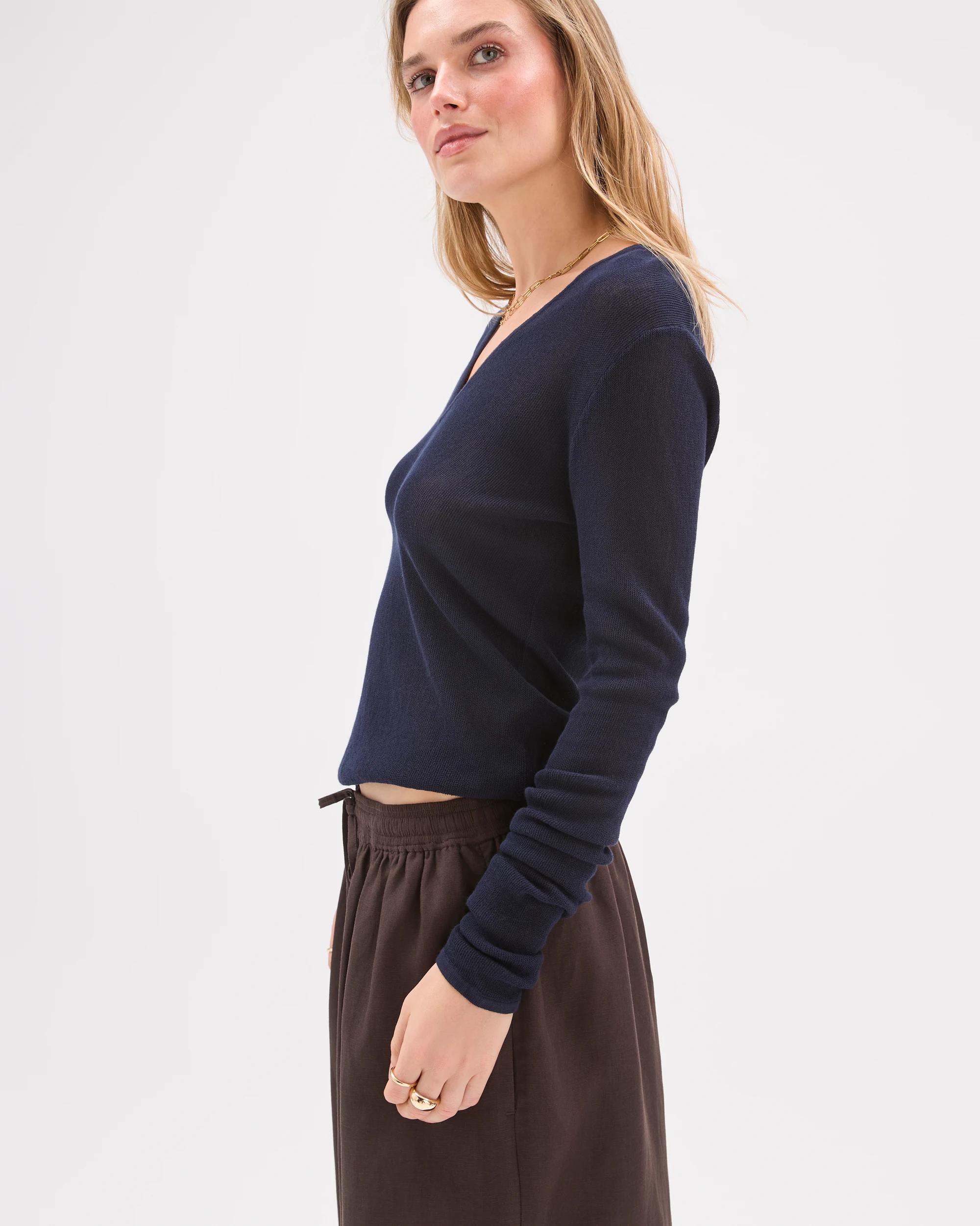 6 Lily Loves Australian Cotton Sheer Long Sleeve Top DEEP NAVY, 6 of 7