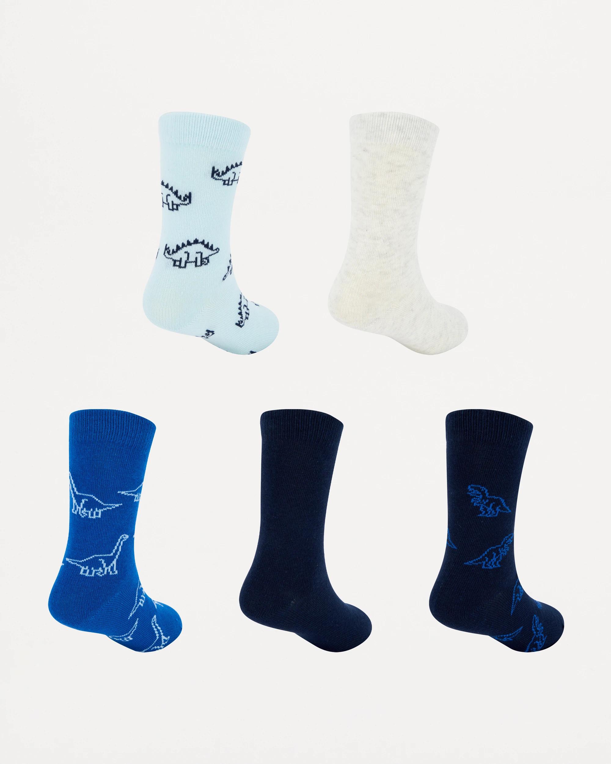 2 5 Pack Crew Socks Blu Dino, 2 of 3