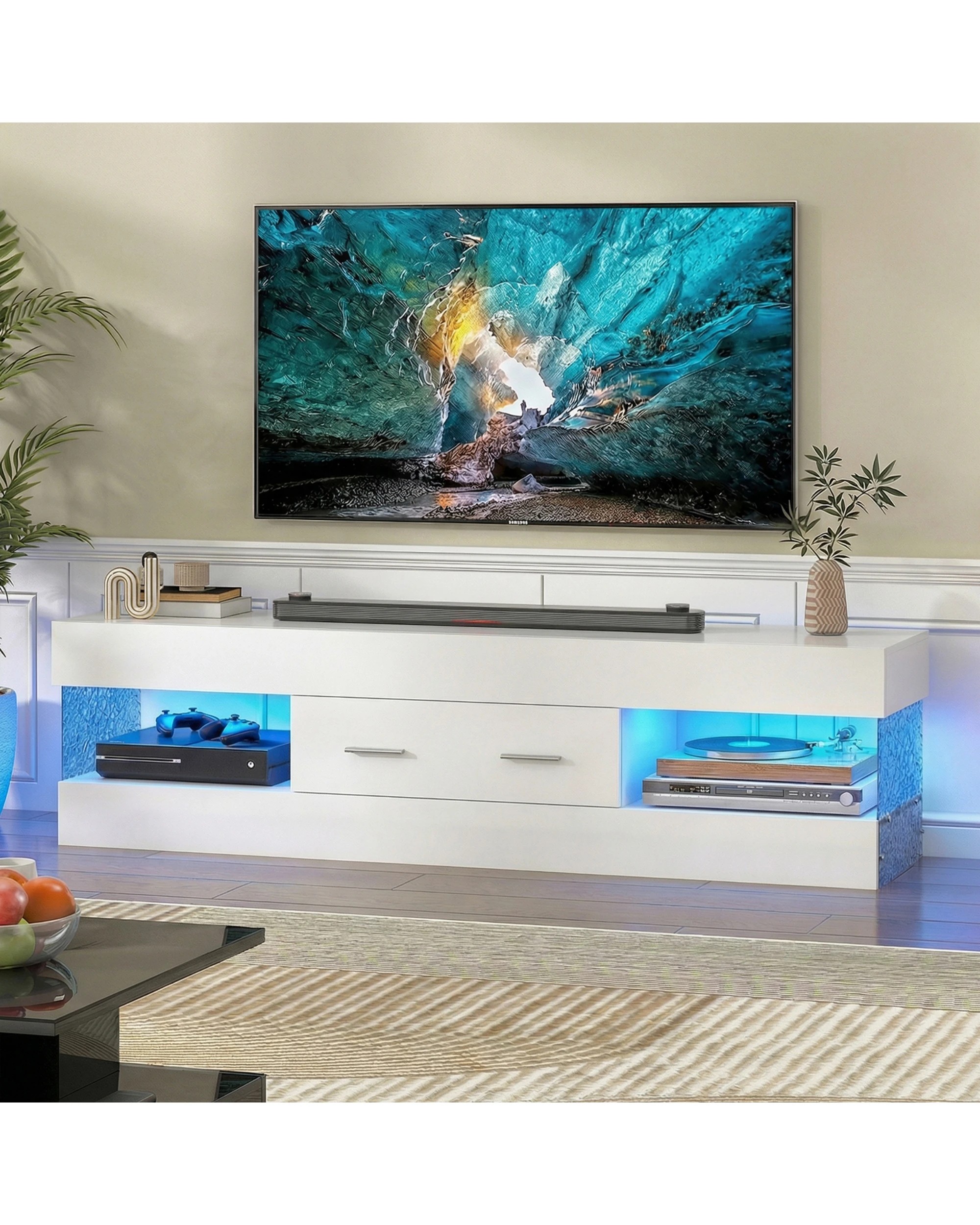 3 Advwin 152cm TV Cabinet LED Entertainment Unit Stand - White, 3 of 8